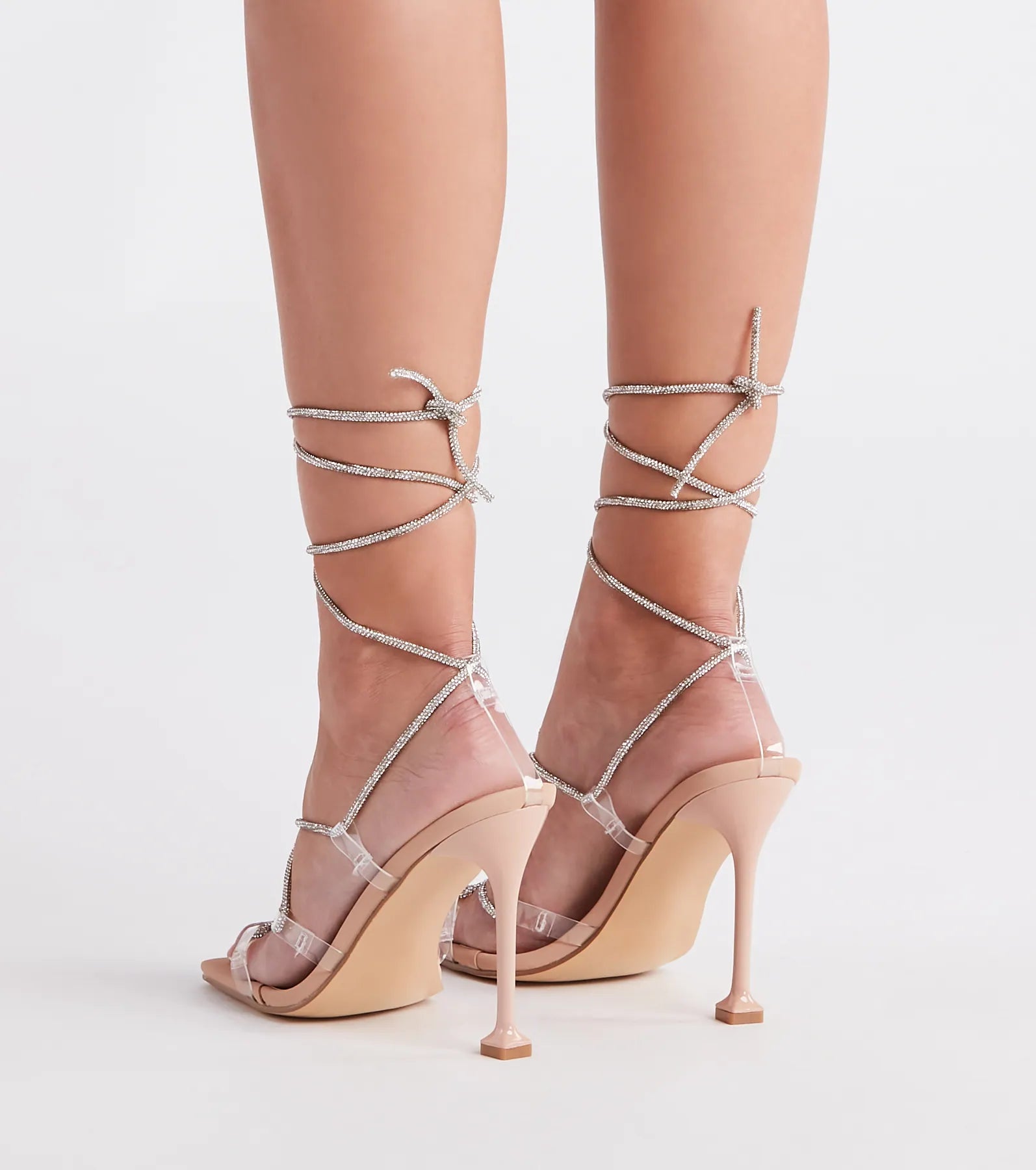 Lace-Up In Rhinestone Stiletto Heels