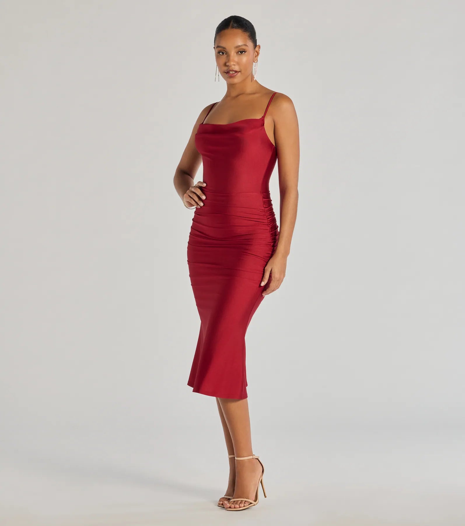 Stunning Silhouette Ruched Knit Midi Dress