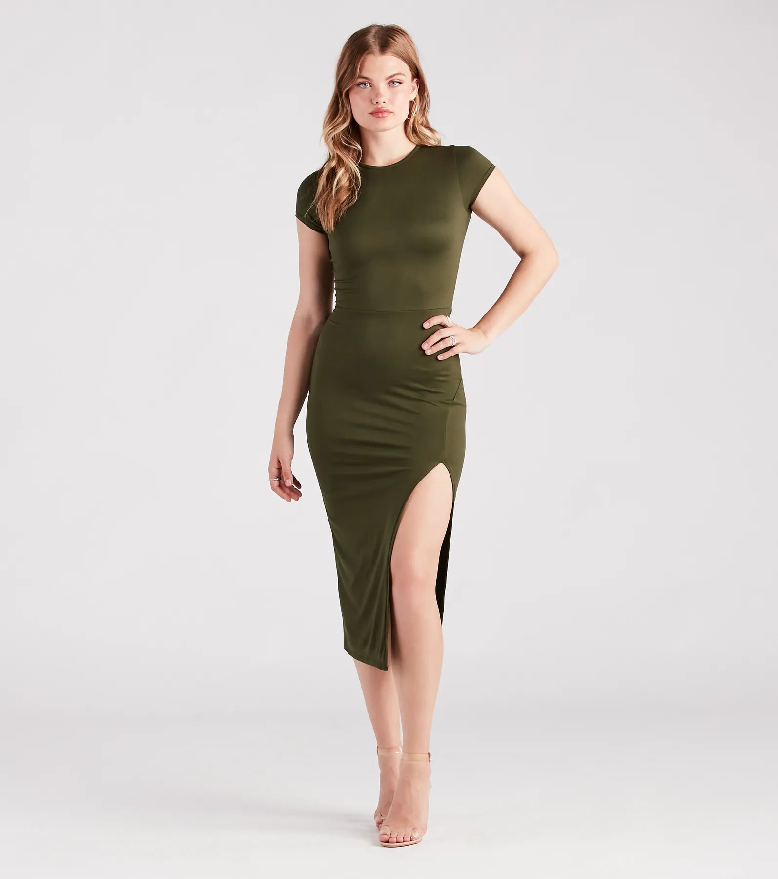 Forever Basic Crew Neck Slit Midi Dress