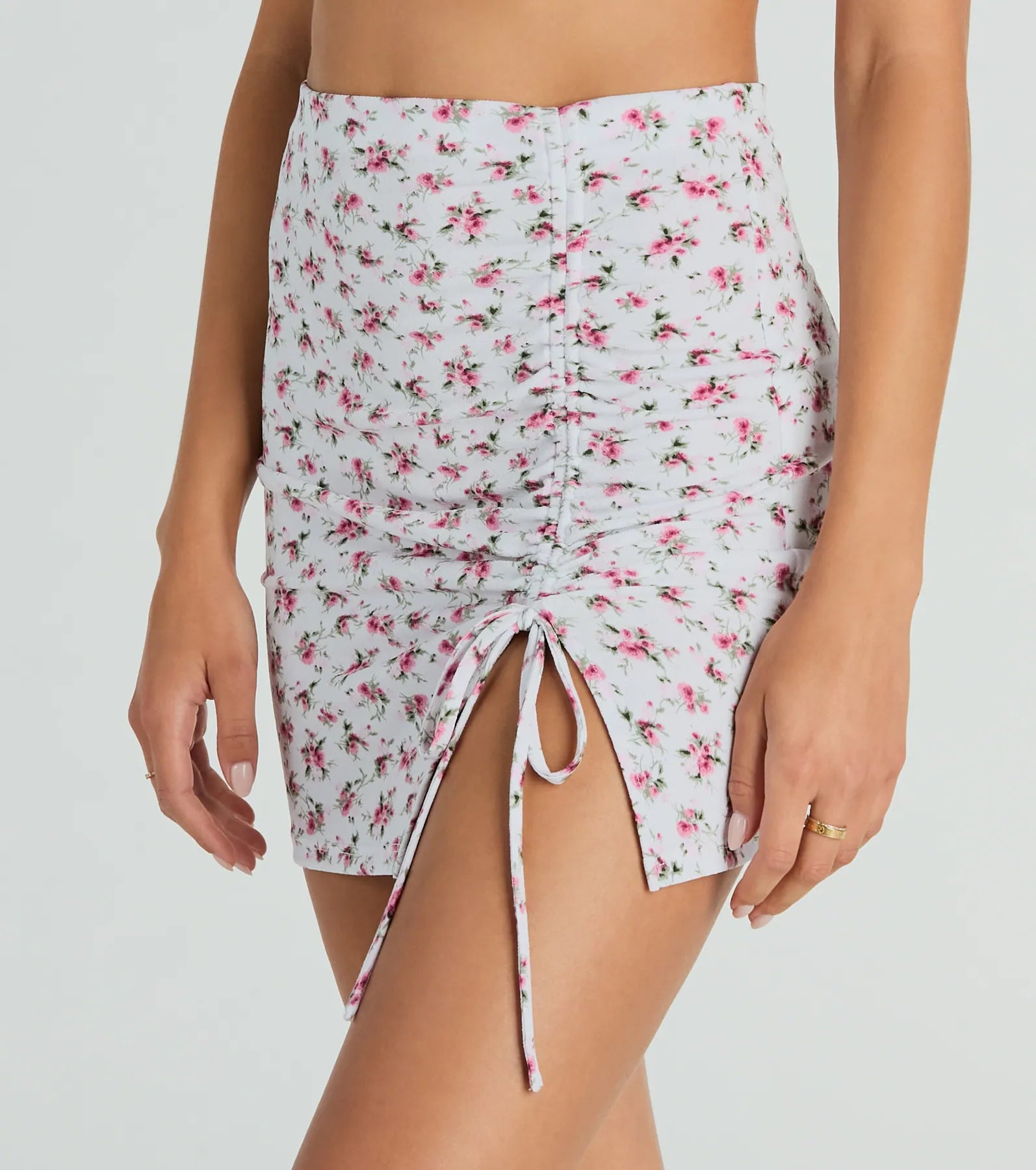 Sweet Flirt High Waist Ditsy Floral Ruched Mini Skirt