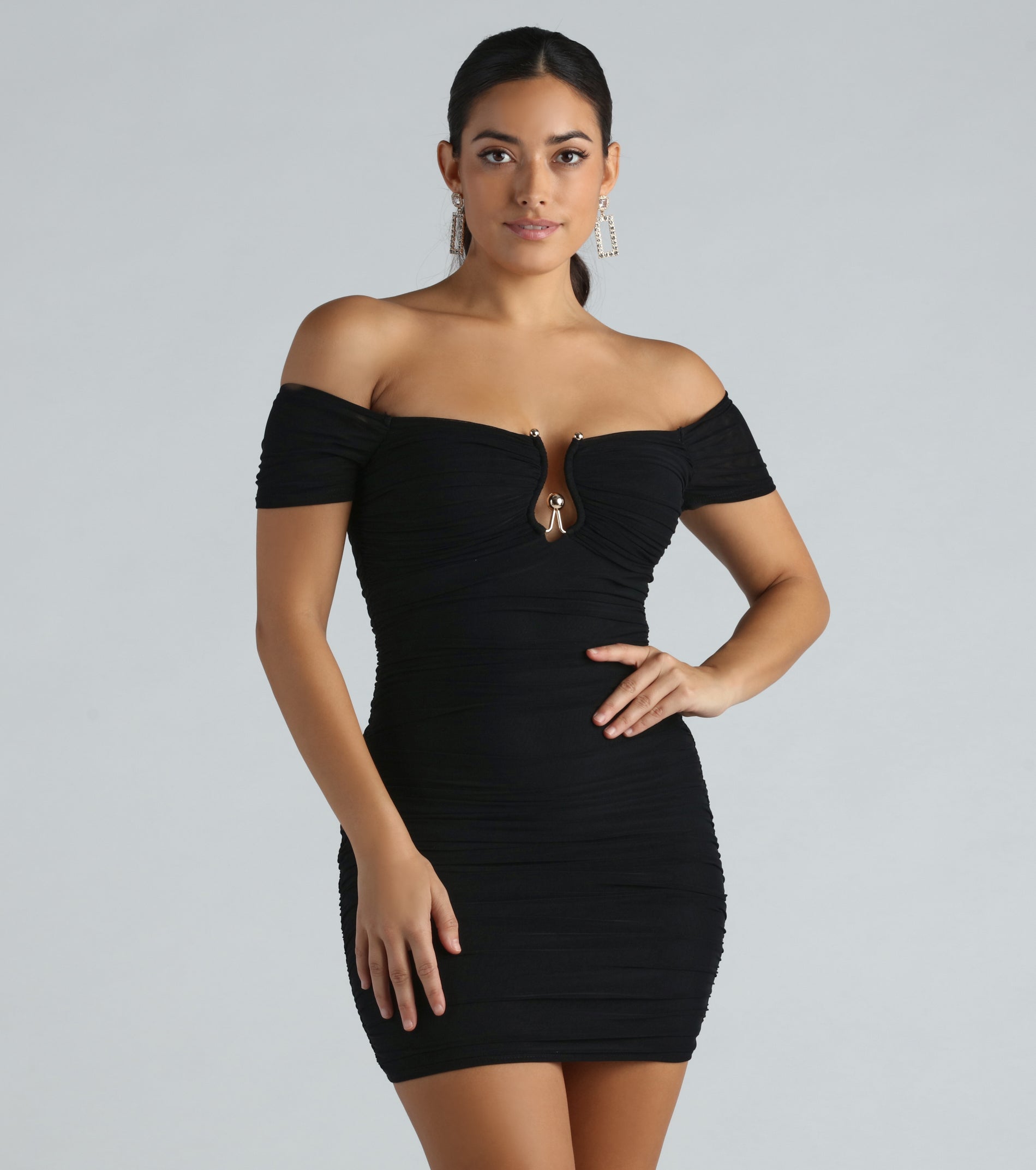 Show Off Mesh Off-The-Shoulder Mini Dress