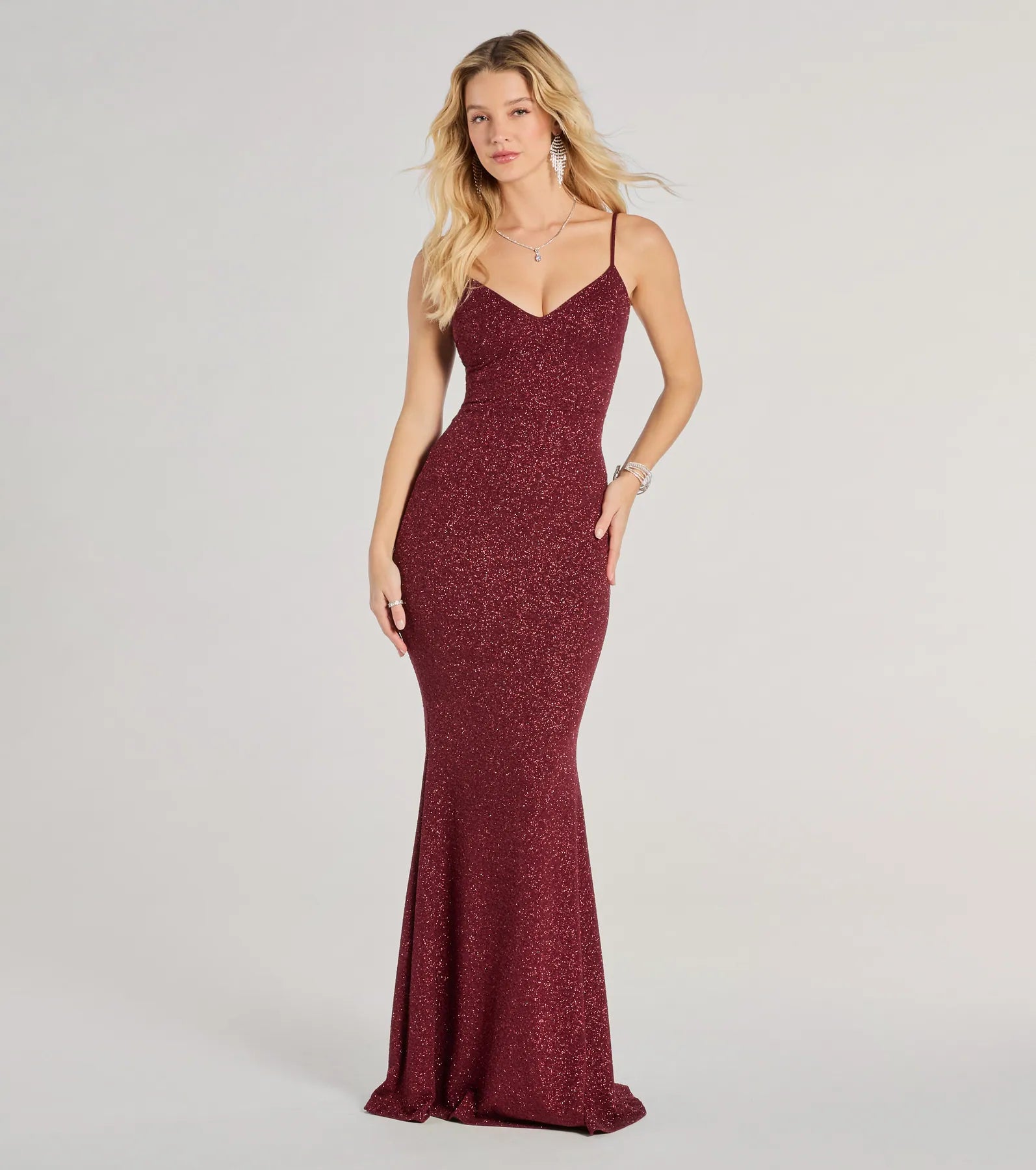 Tricia V-Neck Open Back Mermaid Glitter Formal Dress