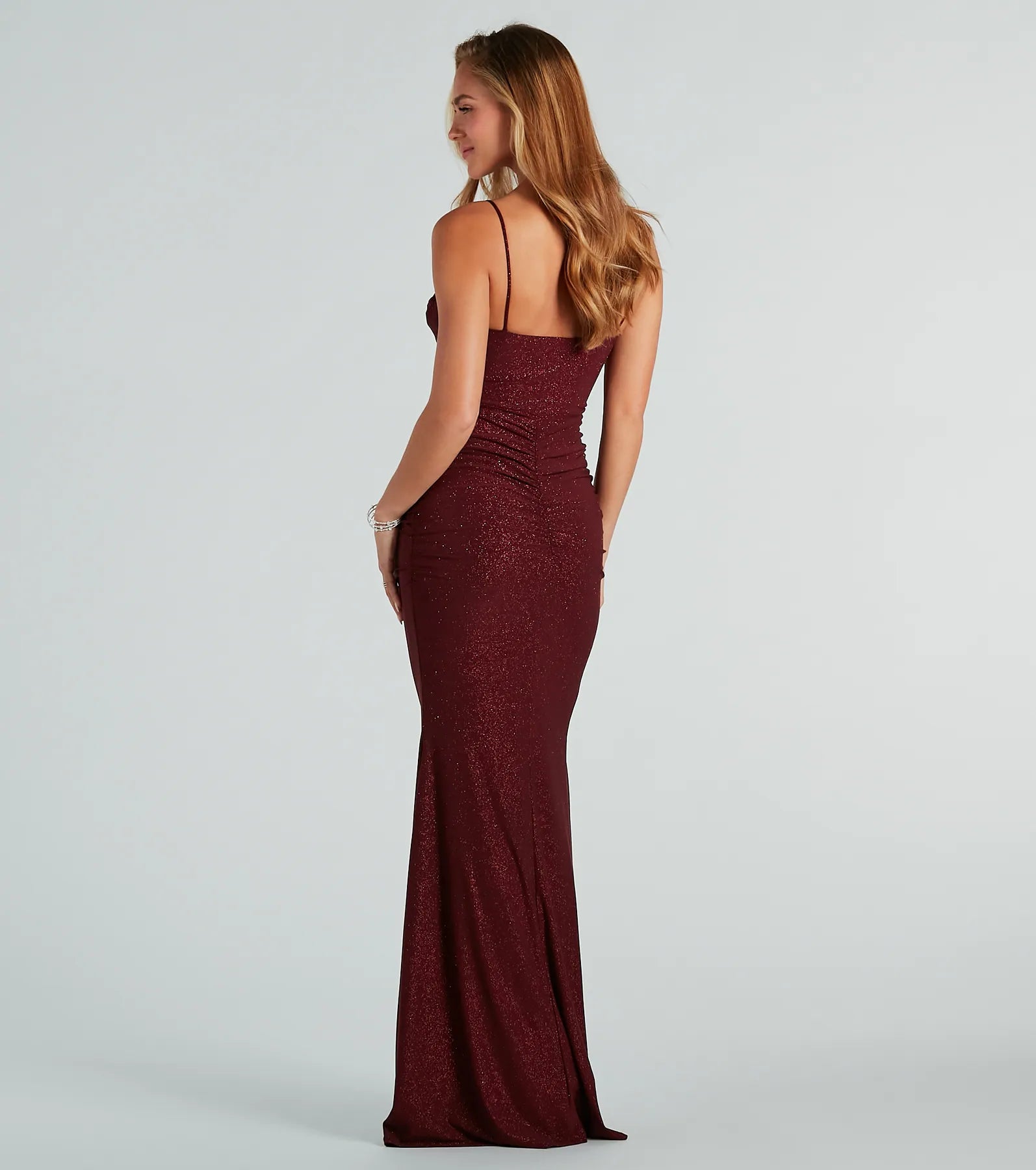 Ayanna Formal Glitter Ruched Mermaid Long Dress