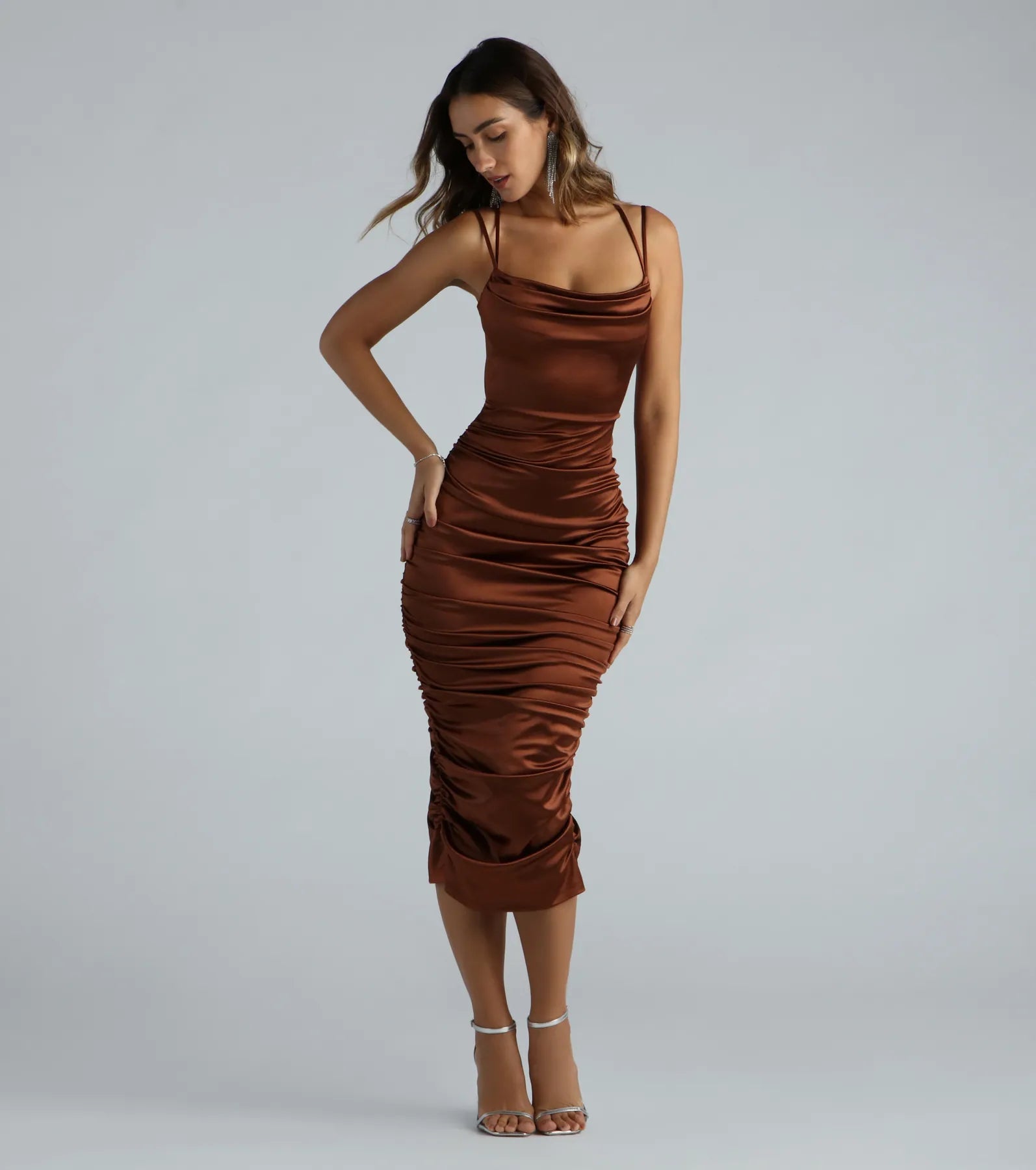 Ivette Formal Satin Lace-Up Midi Dress