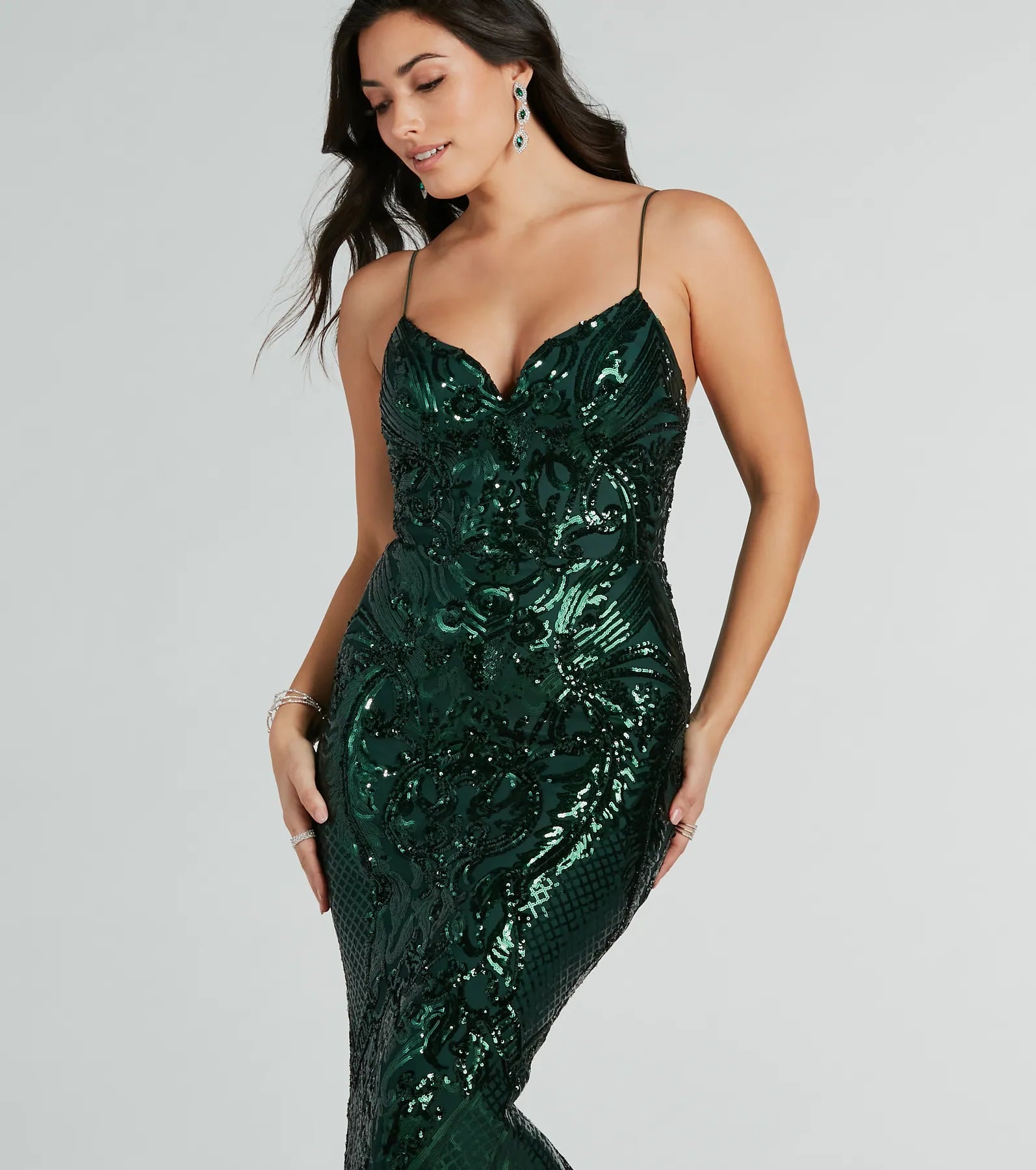 Lorlia Formal Sequin Scroll Mermaid Long Dress