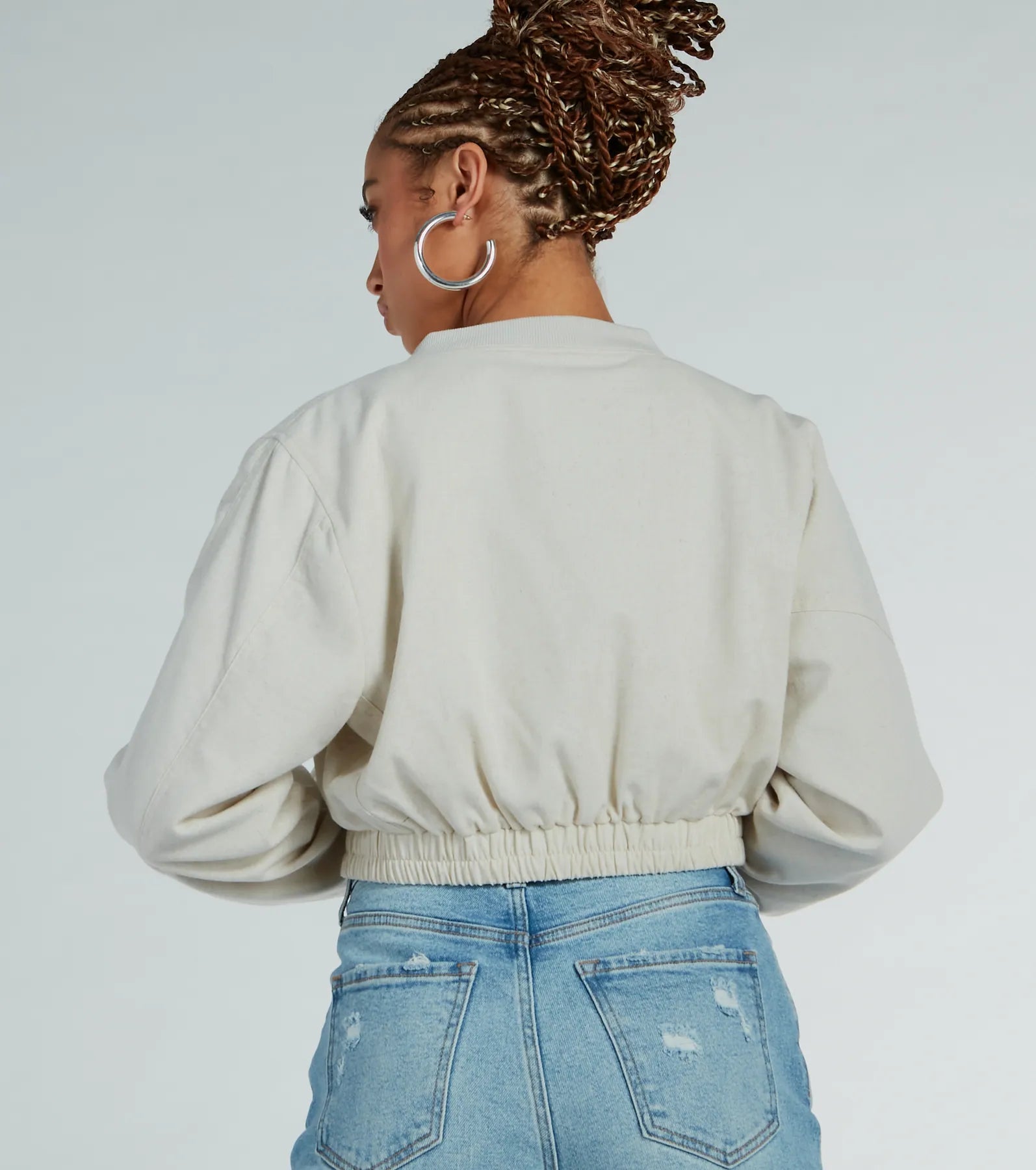 Everyday Cute Crop Linen Bomber Jacket