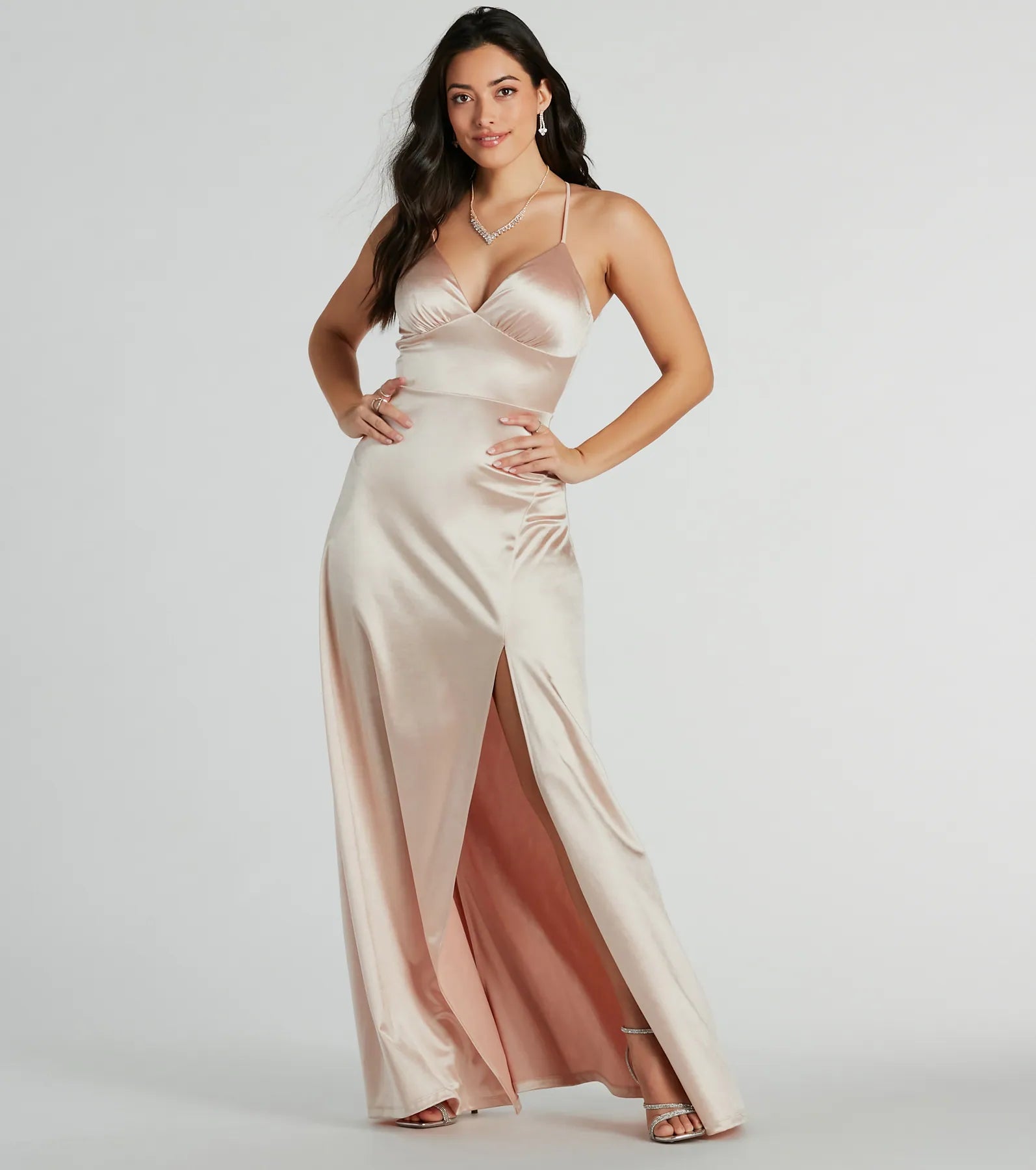 Laurel Lace-Up A-Line Slit Satin Formal Dress