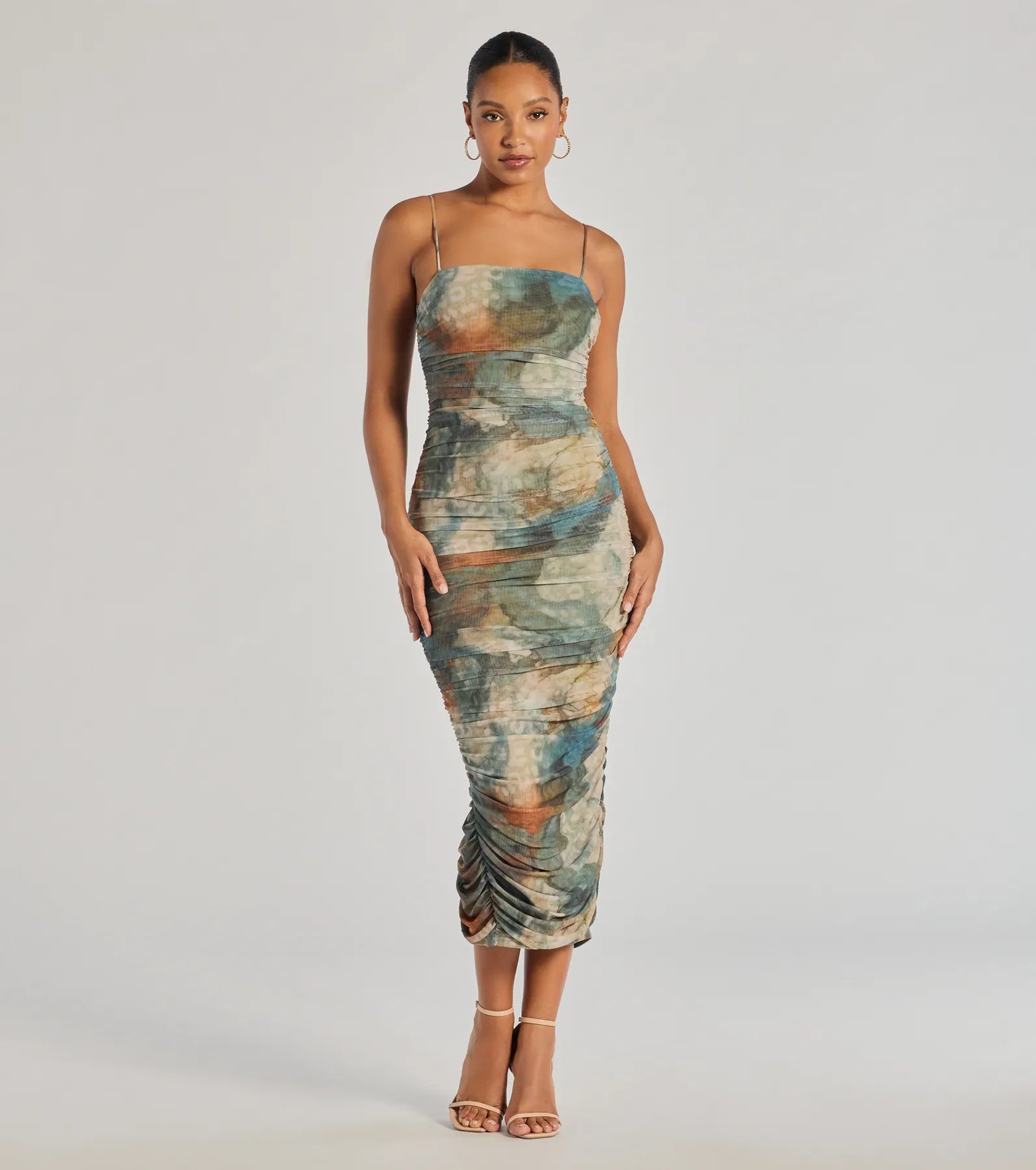 Muse Dream Abstract Print Ruched Midi Dress