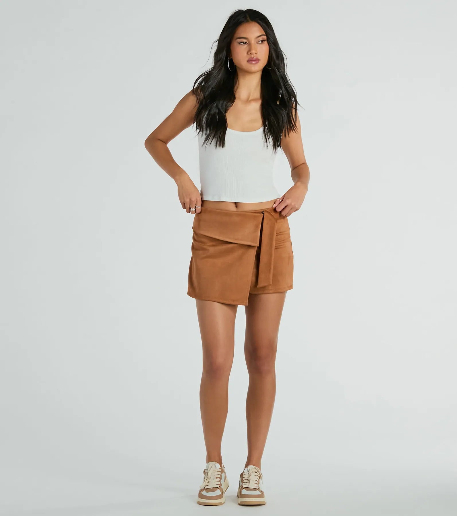 Going Everywhere Belted Faux Suede Skort