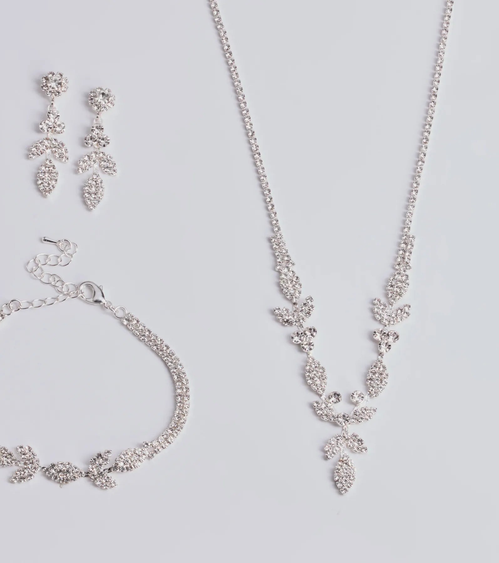 Luxe Desire Rhinestone Leaf Jewelry Set