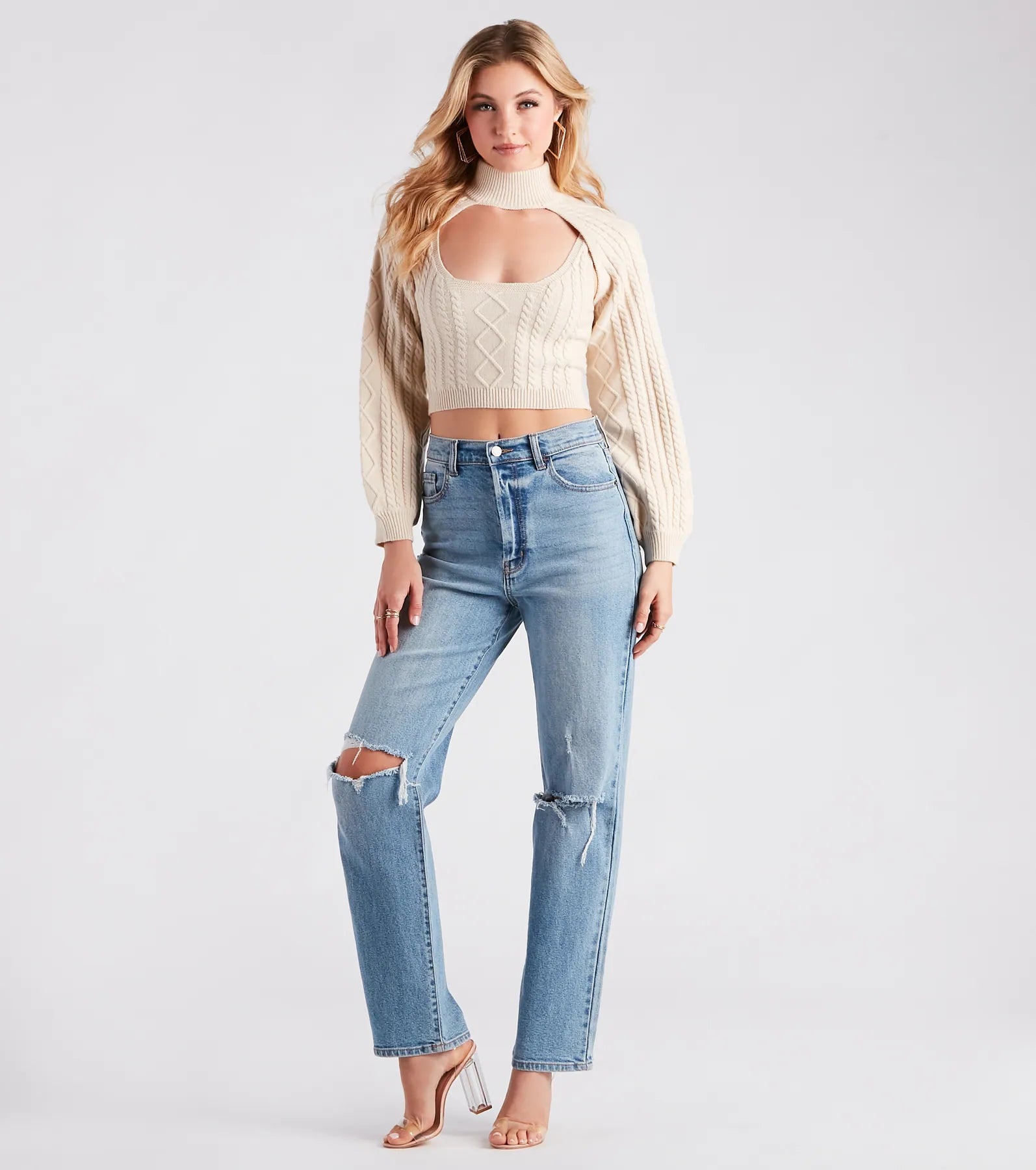 Fall Back In Love Cable Knit Crop Top