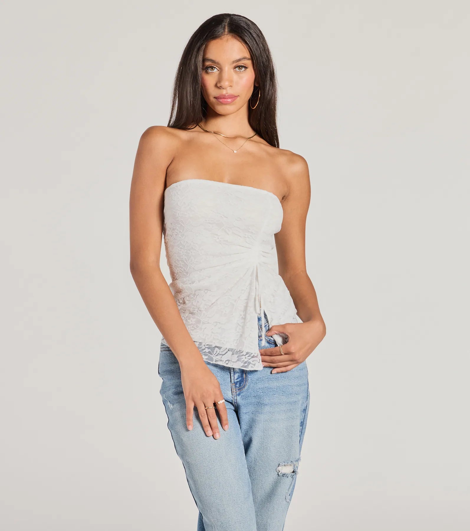 Sheer Charm Strapless Lace Crop Top