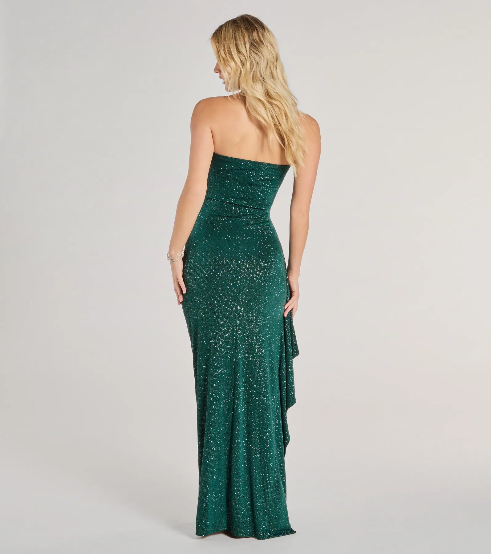 Vivienne Strapless Slit Glitter Formal Dress