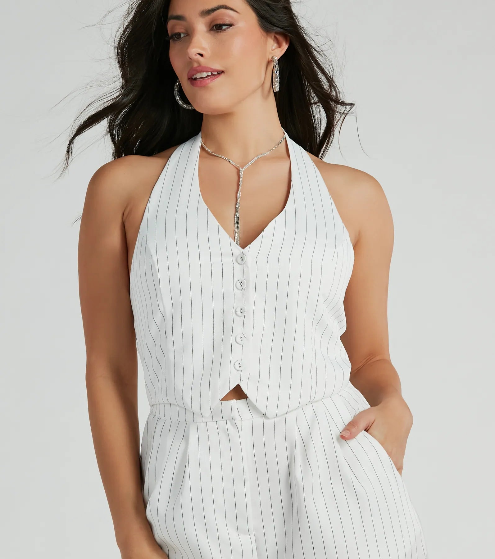 Getaway Vibes Wide-Leg Pinstripe Woven Jumpsuit