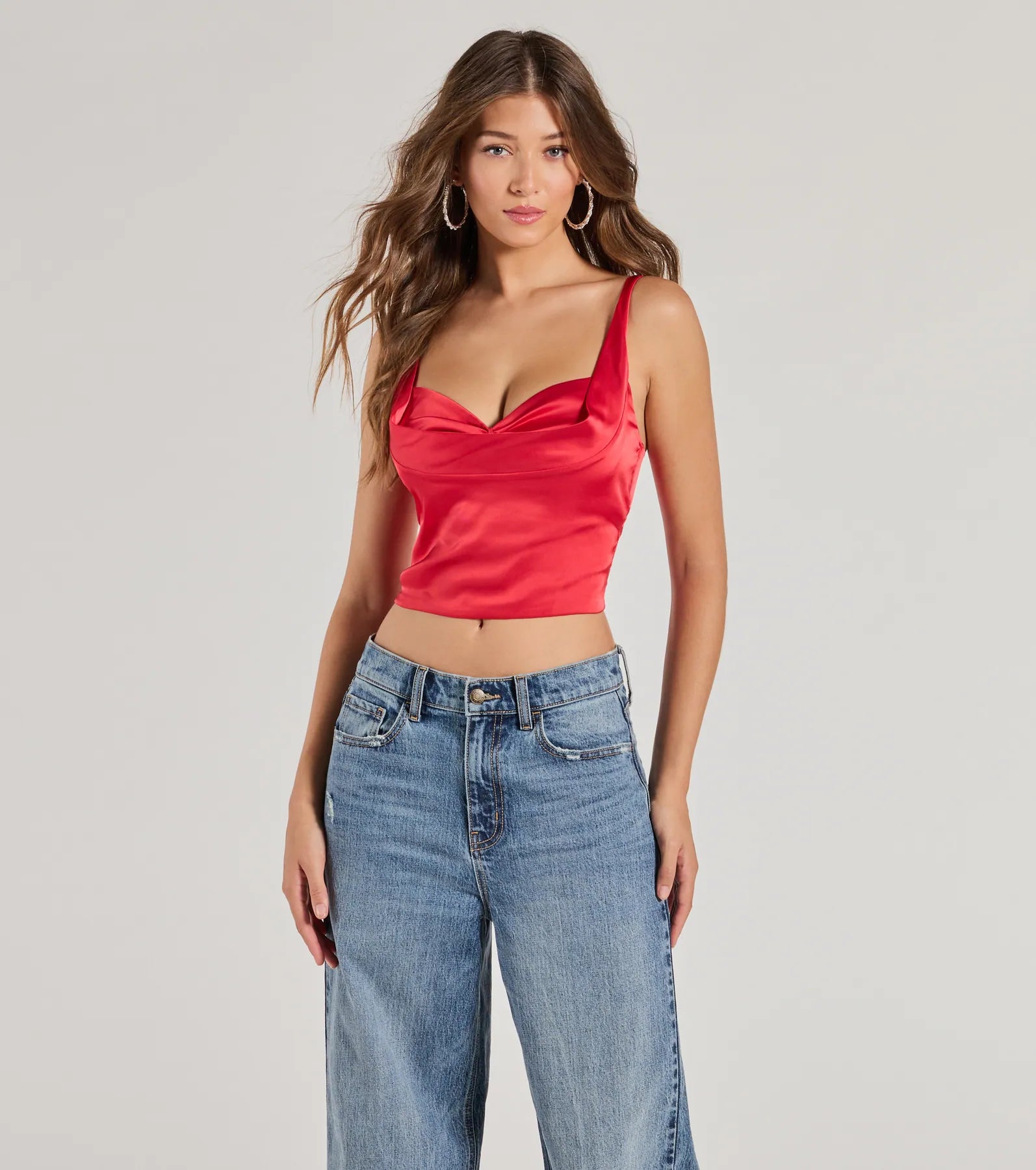 Glam Vibes Satin Sleeveless Crop Top