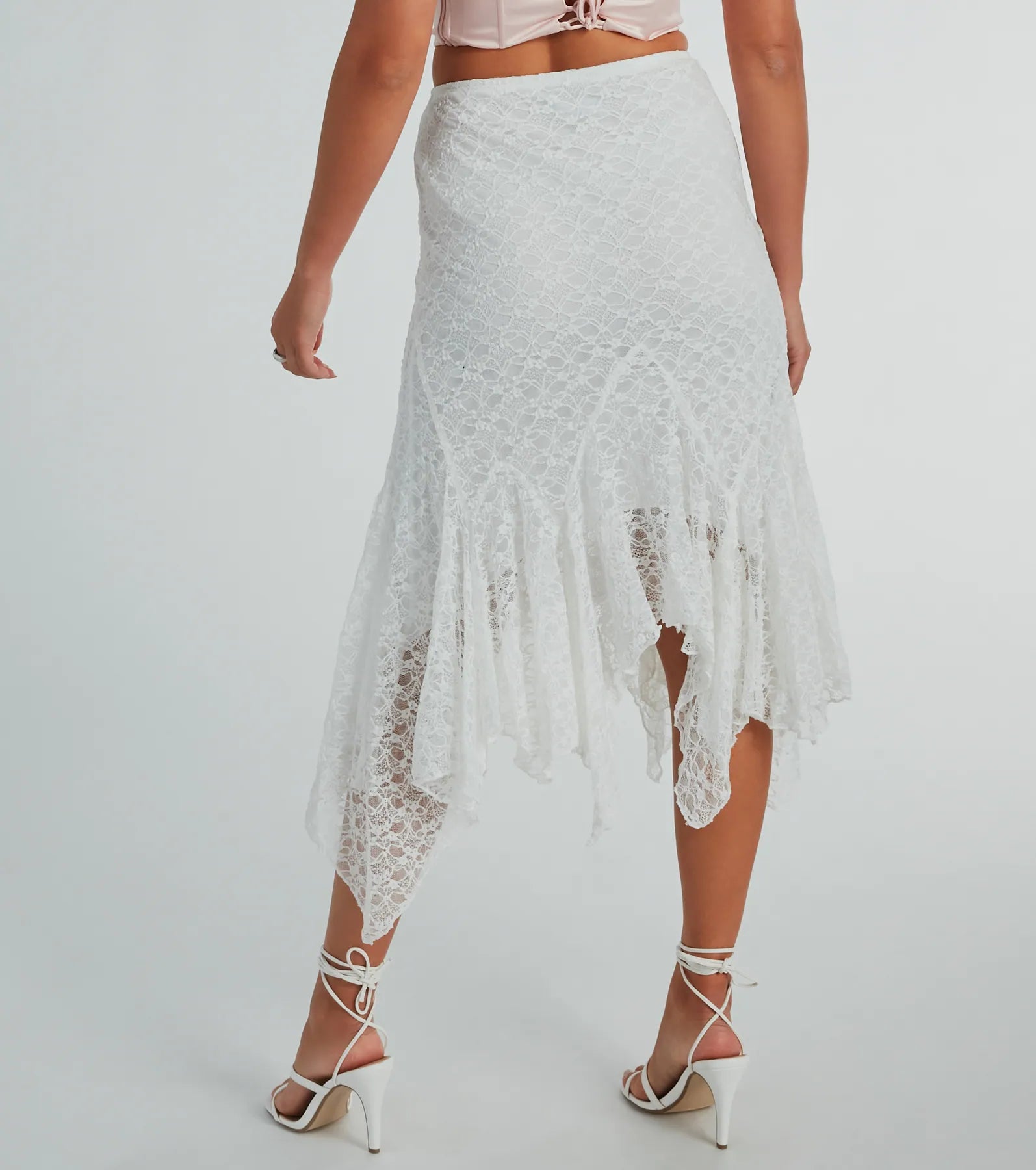 Romance Me High-Rise Hanky Lace Midi Skirt