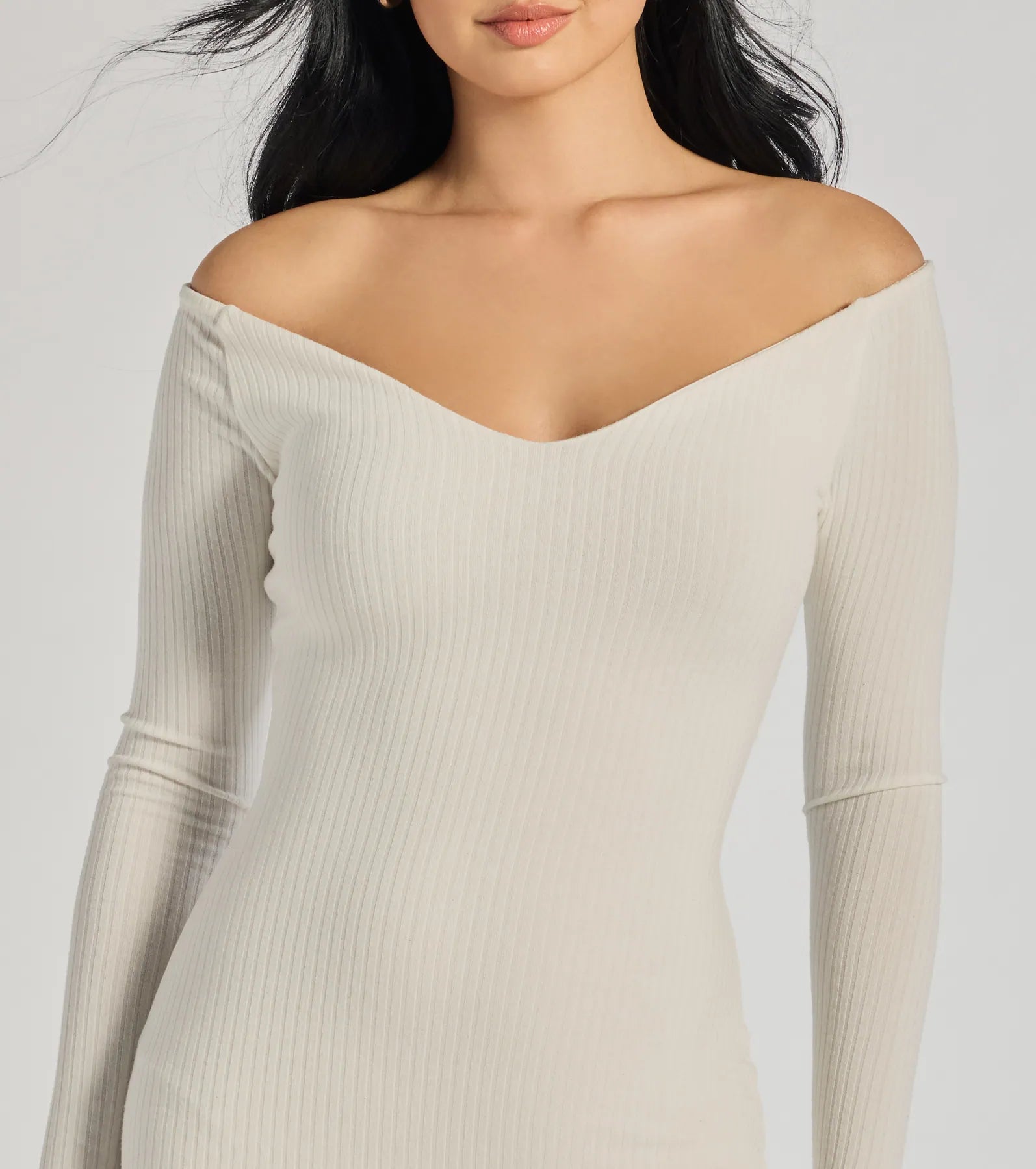 Sleek Vibes Off The Shoulder Knit Midi Dress