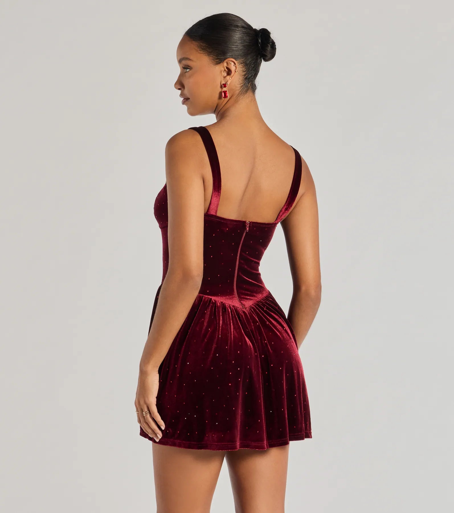 Flawless Glamour Rhinestone Velvet Skater Dress