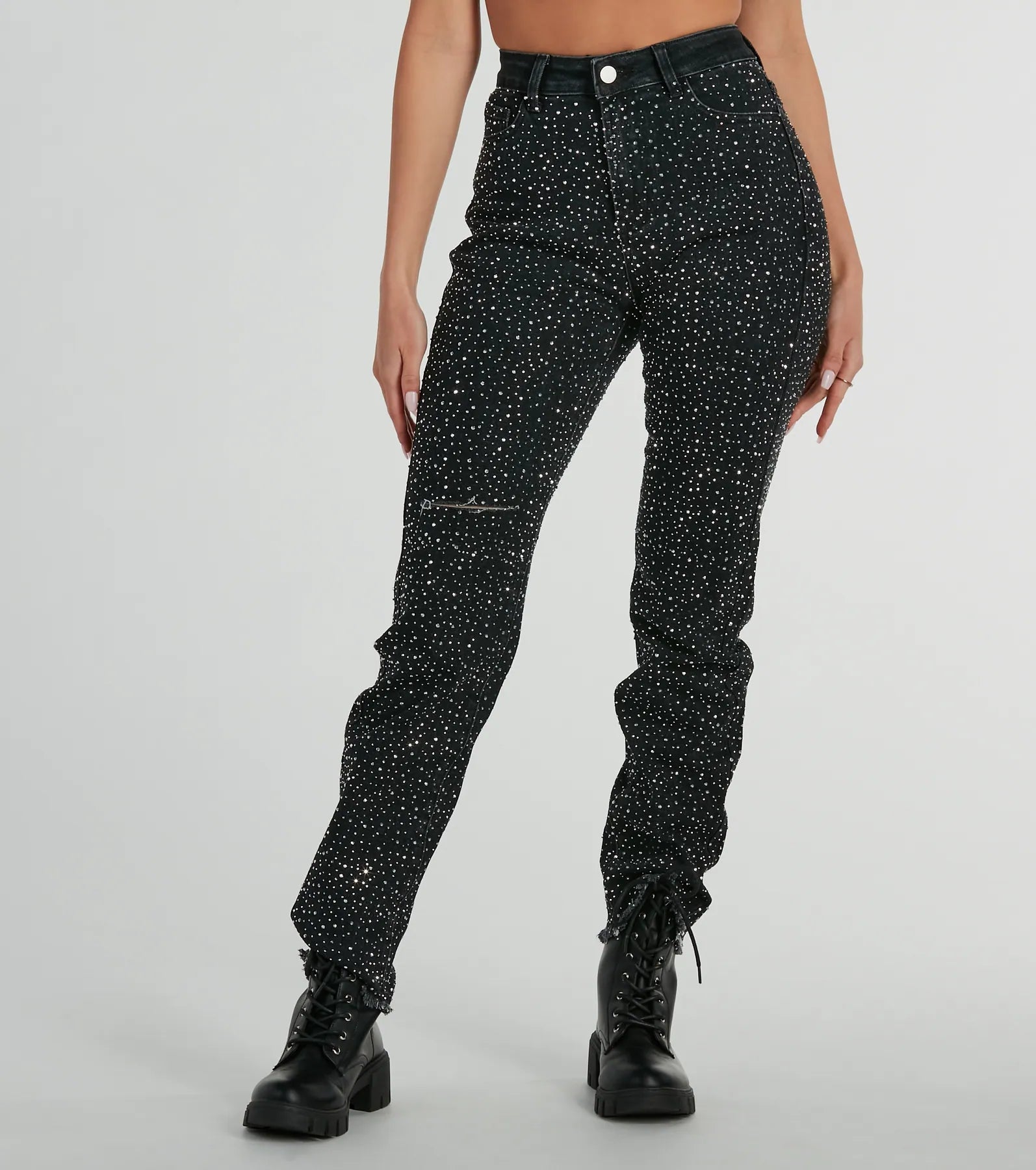 Glam Girlie Rhinestone High Waist Straight-Leg Jeans