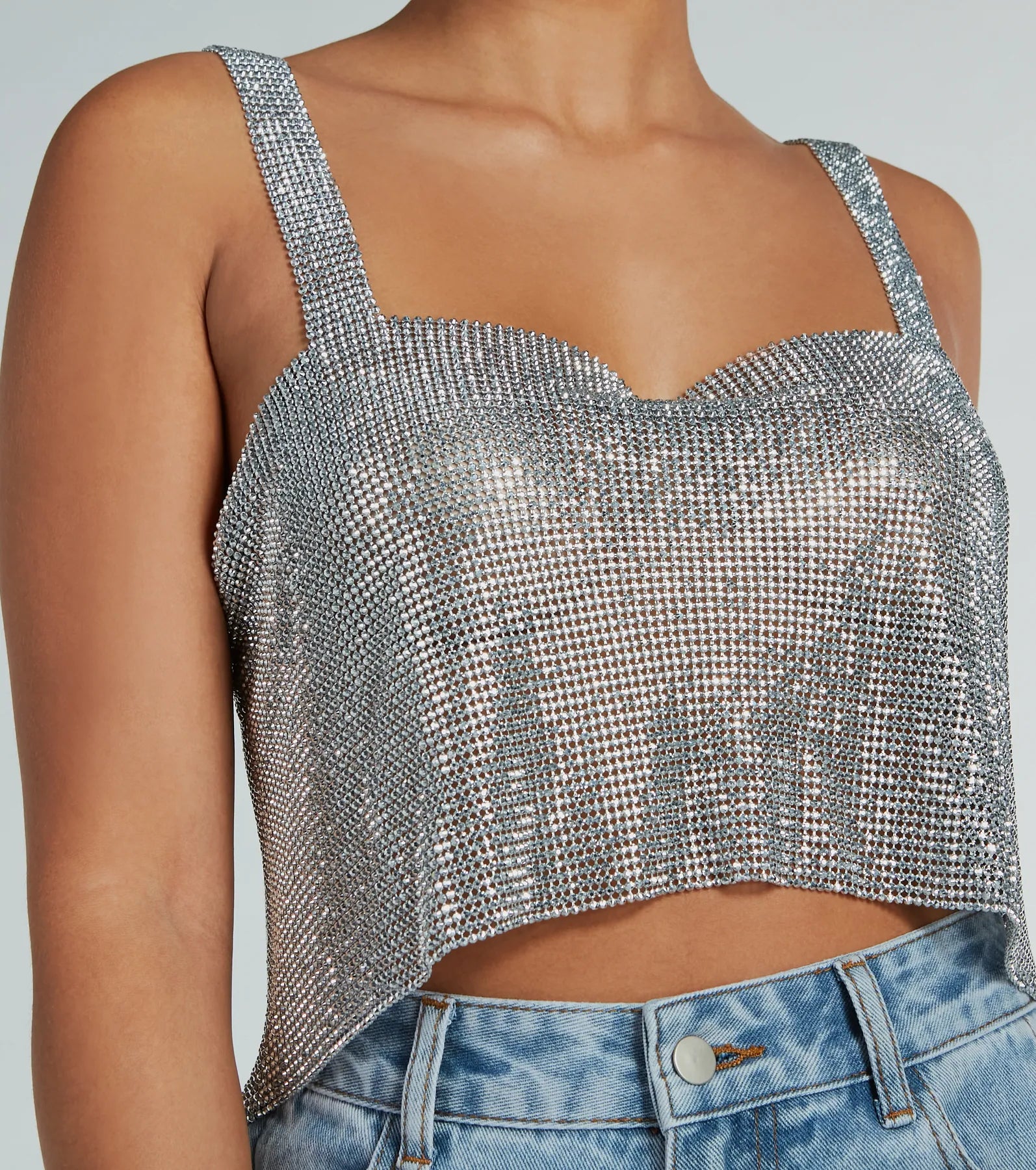 She's So Dazzling Sequin Chainmail Tank Top