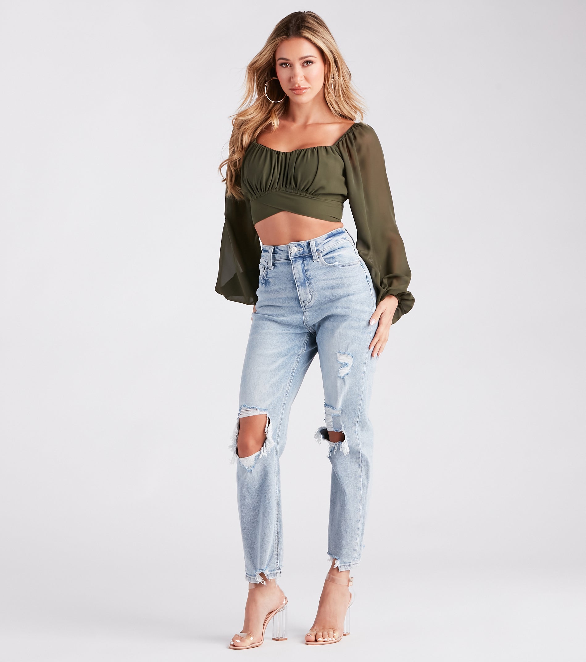 Fashion Reputation Chiffon Tie-Back Crop Top