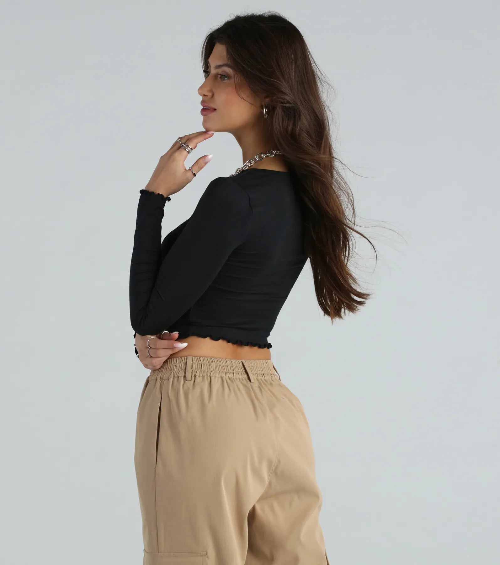 Extra Sass Long Sleeve Slit Crop Top