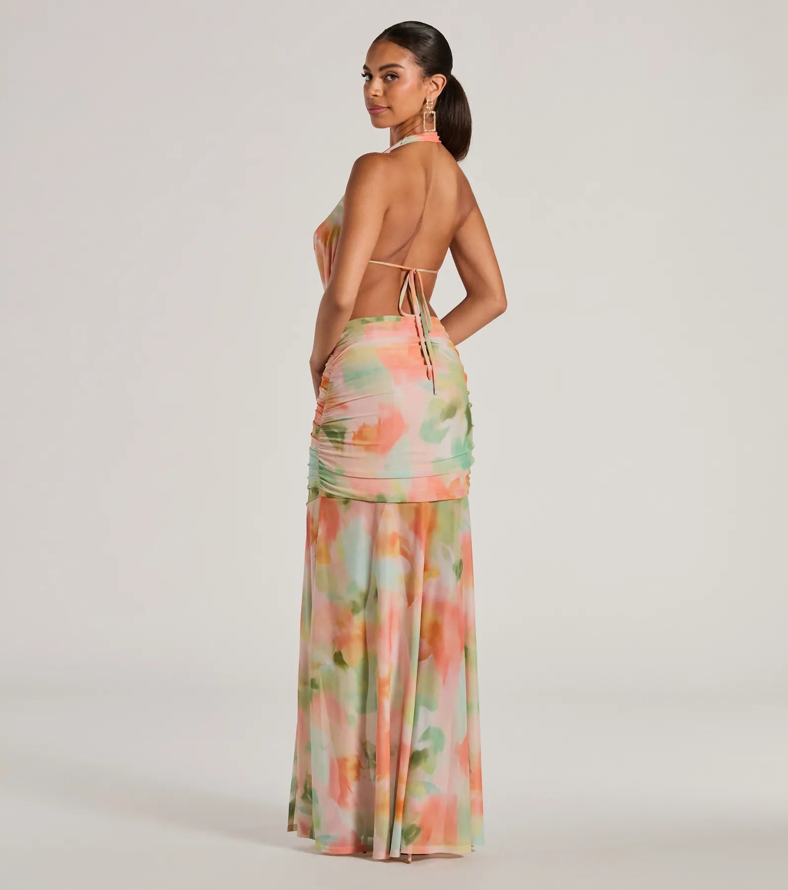 Bohemain Charm Halter Open Back Tie Dye Maxi Dress