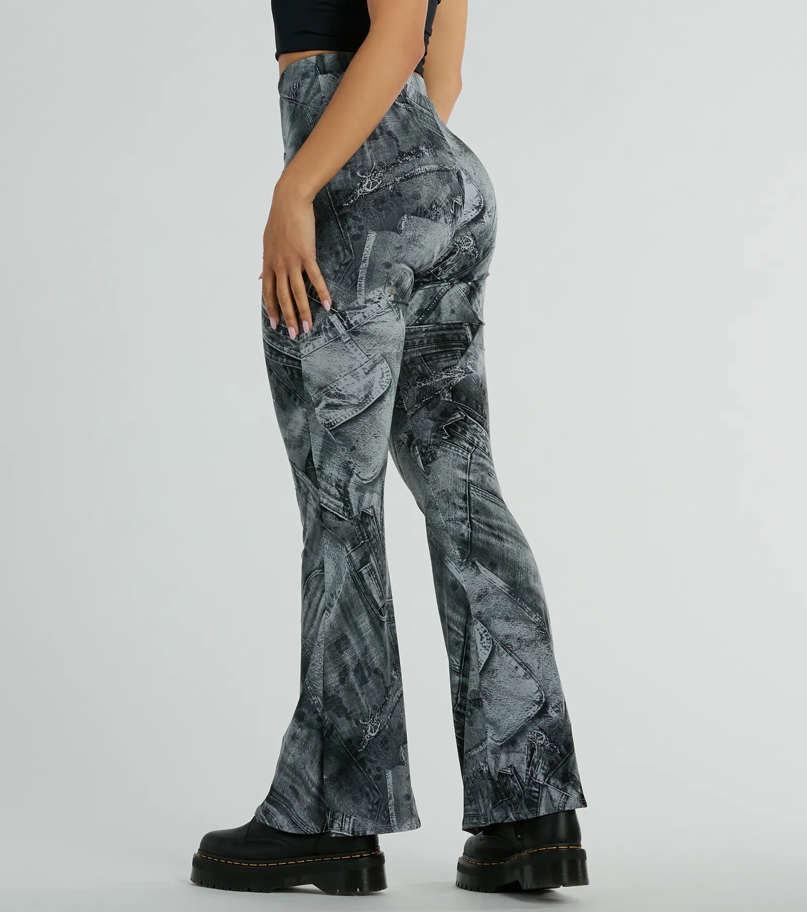 Got The Blues High Rise Denim Print Flare Pants