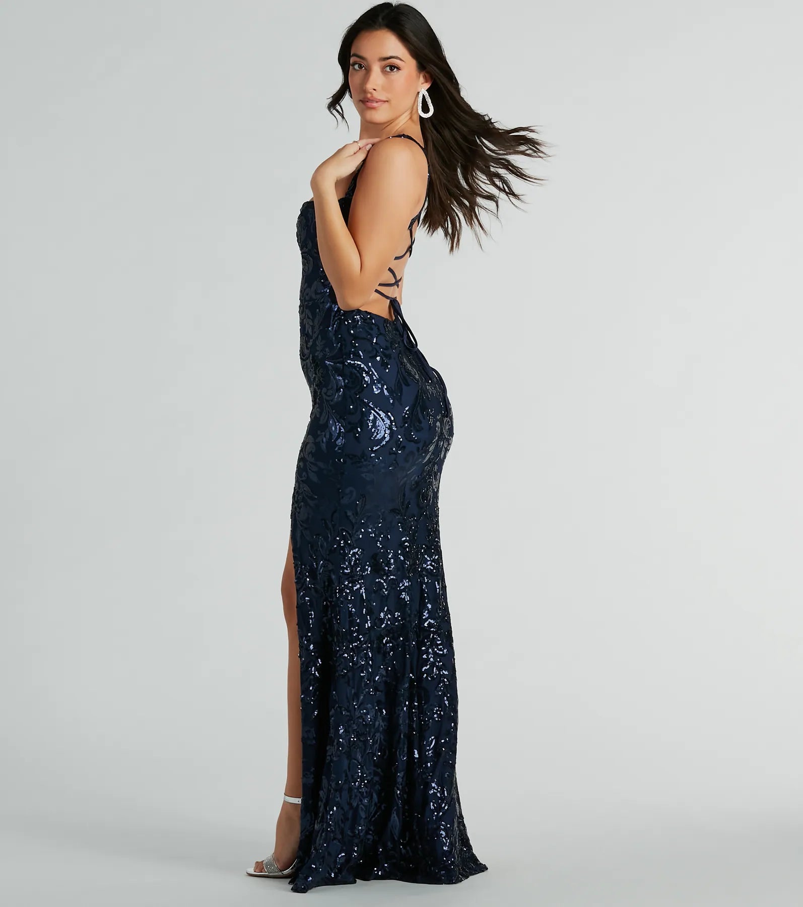 Moira Lace-Up Mermaid Sequin Formal Dress