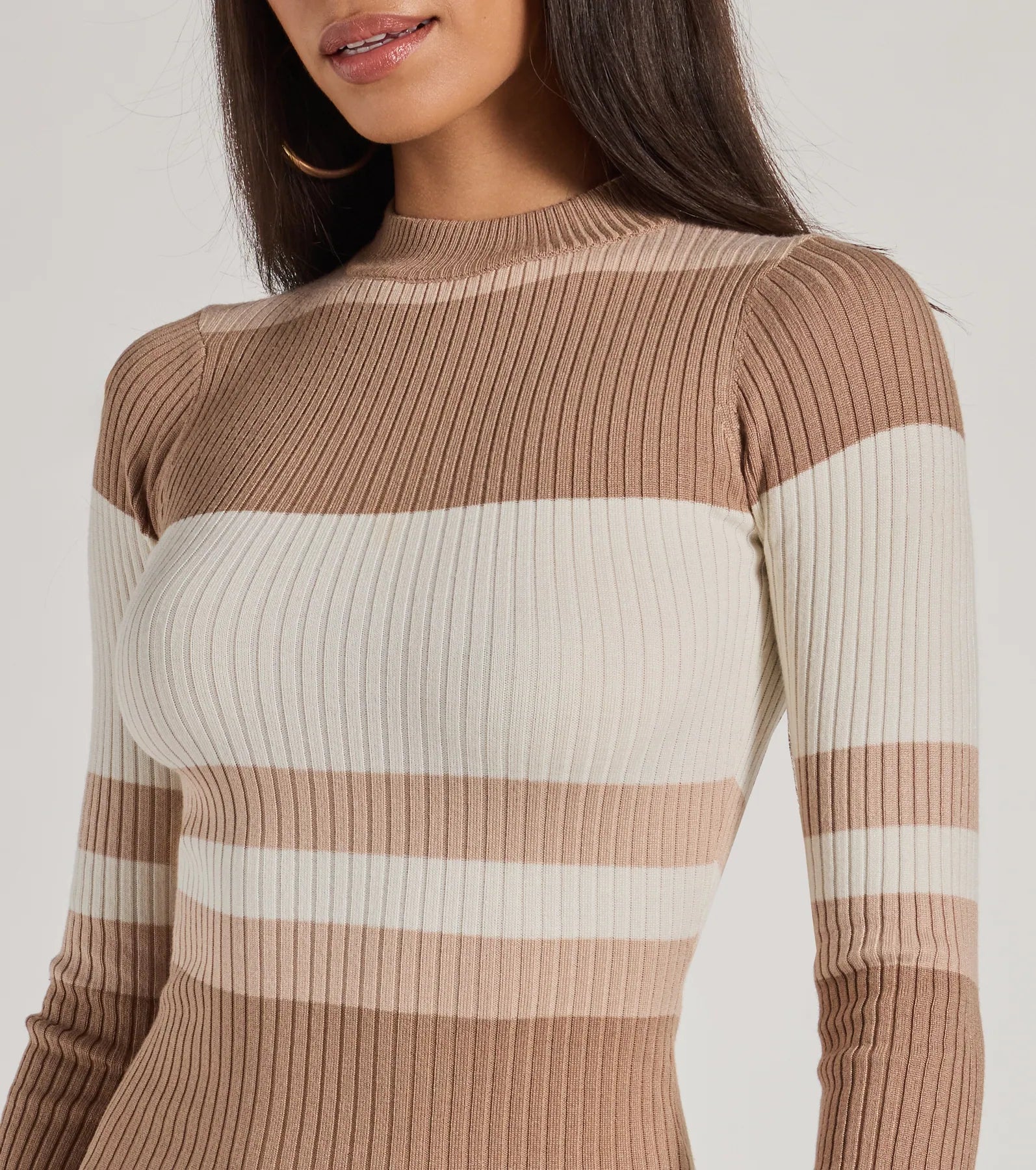 Modern Stripes Ribbed Knit Long Sleeve Mini Dress