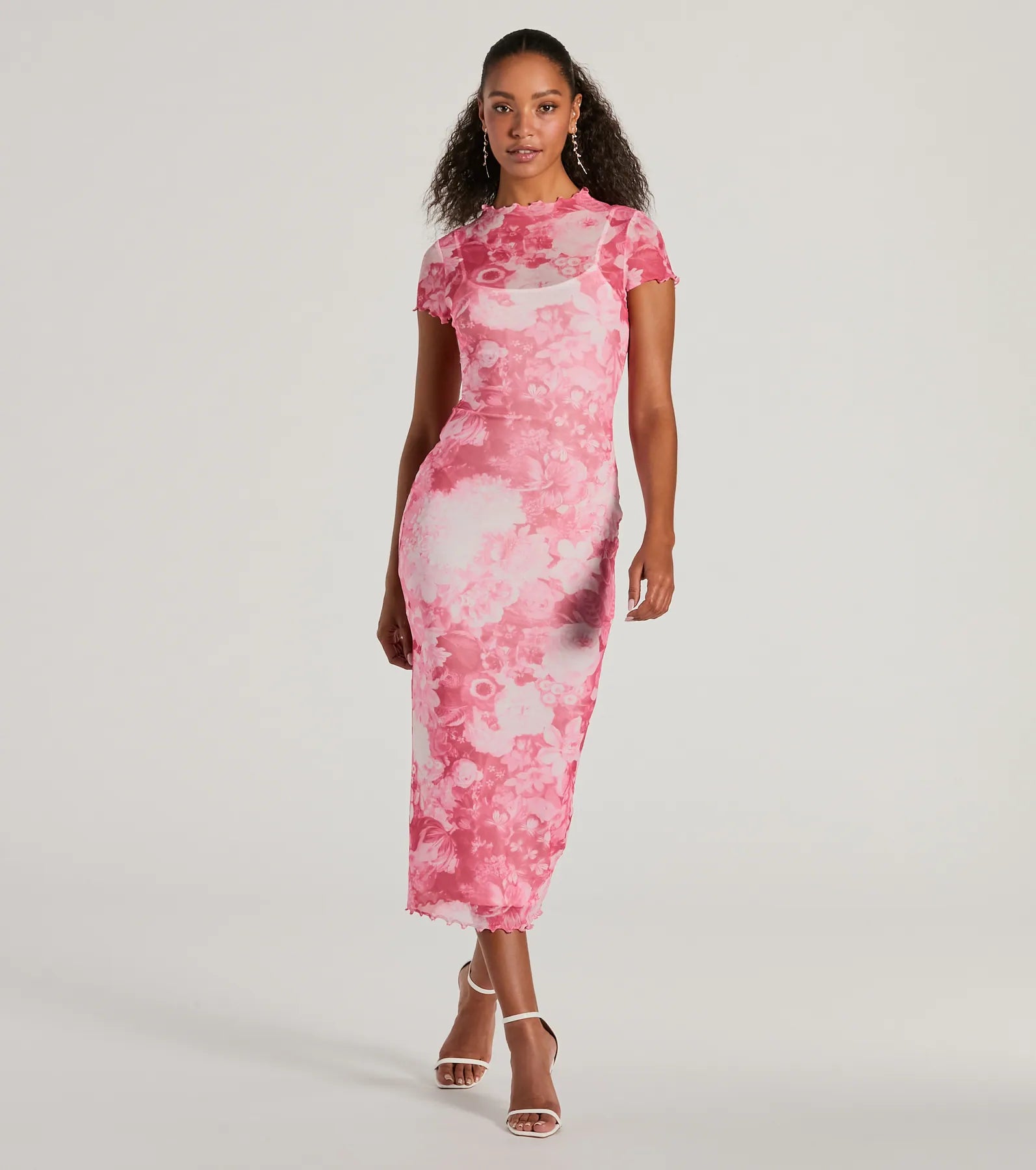 Unique Feels Abstract Print Mock Neck Maxi Dress