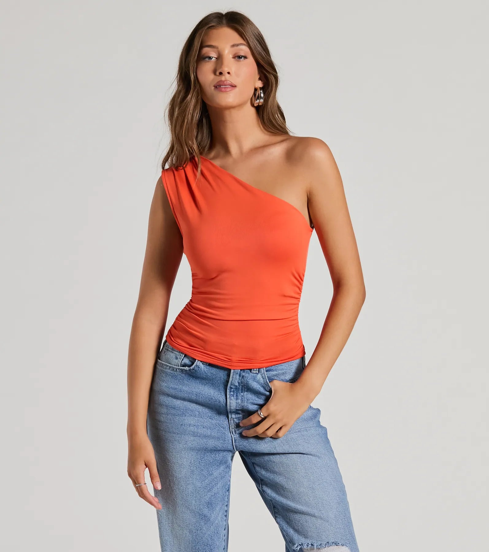 Groove Time One-Shoulder Ruched Crop Top