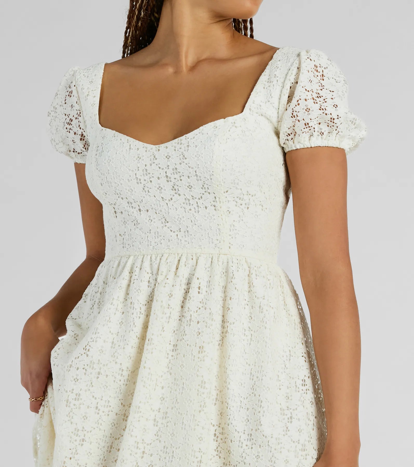 Perfectly Stunning Bow Eyelet Lace Skater Dress