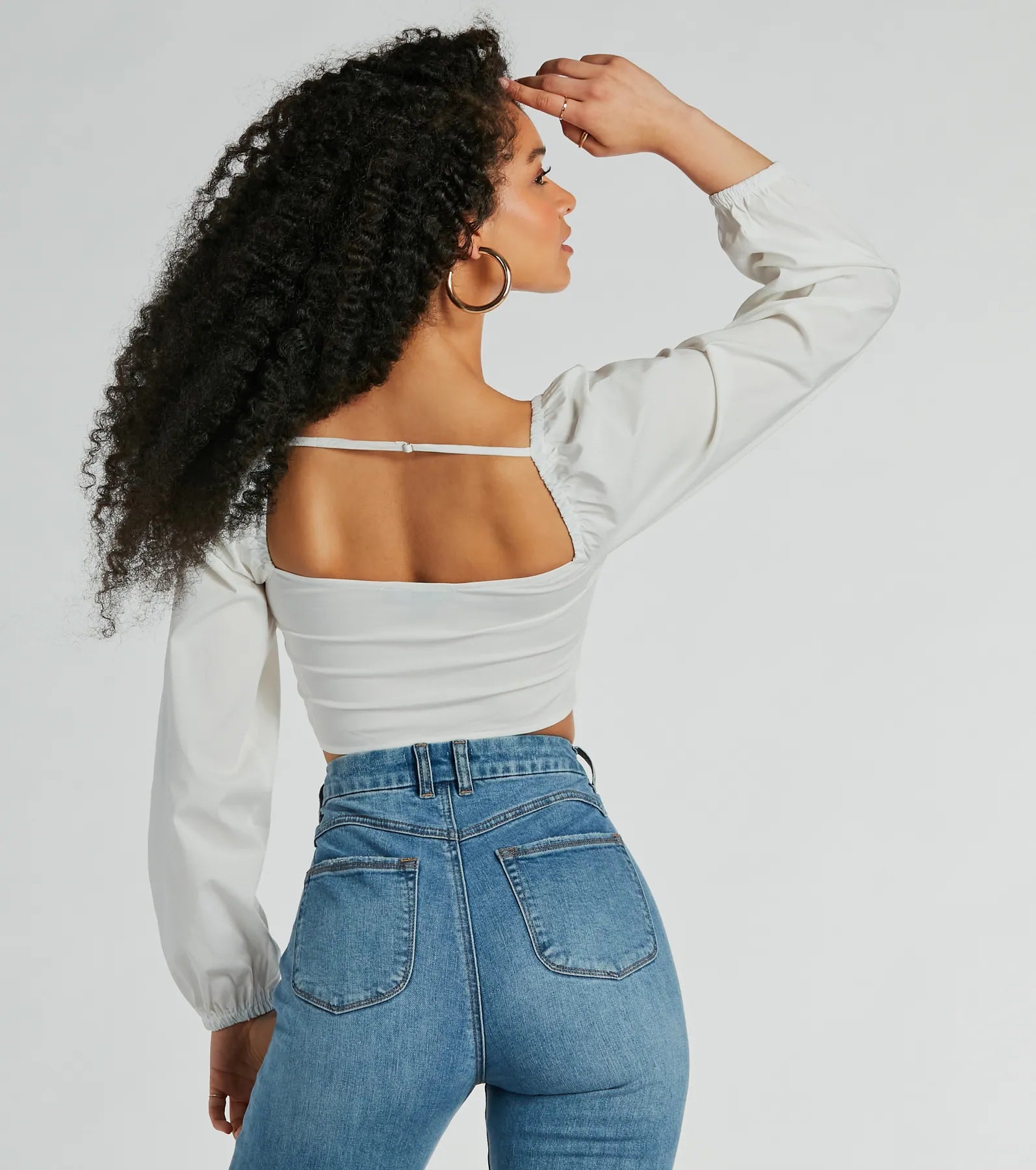 Laced-Up Babe Long Sleeve Crop Blouse