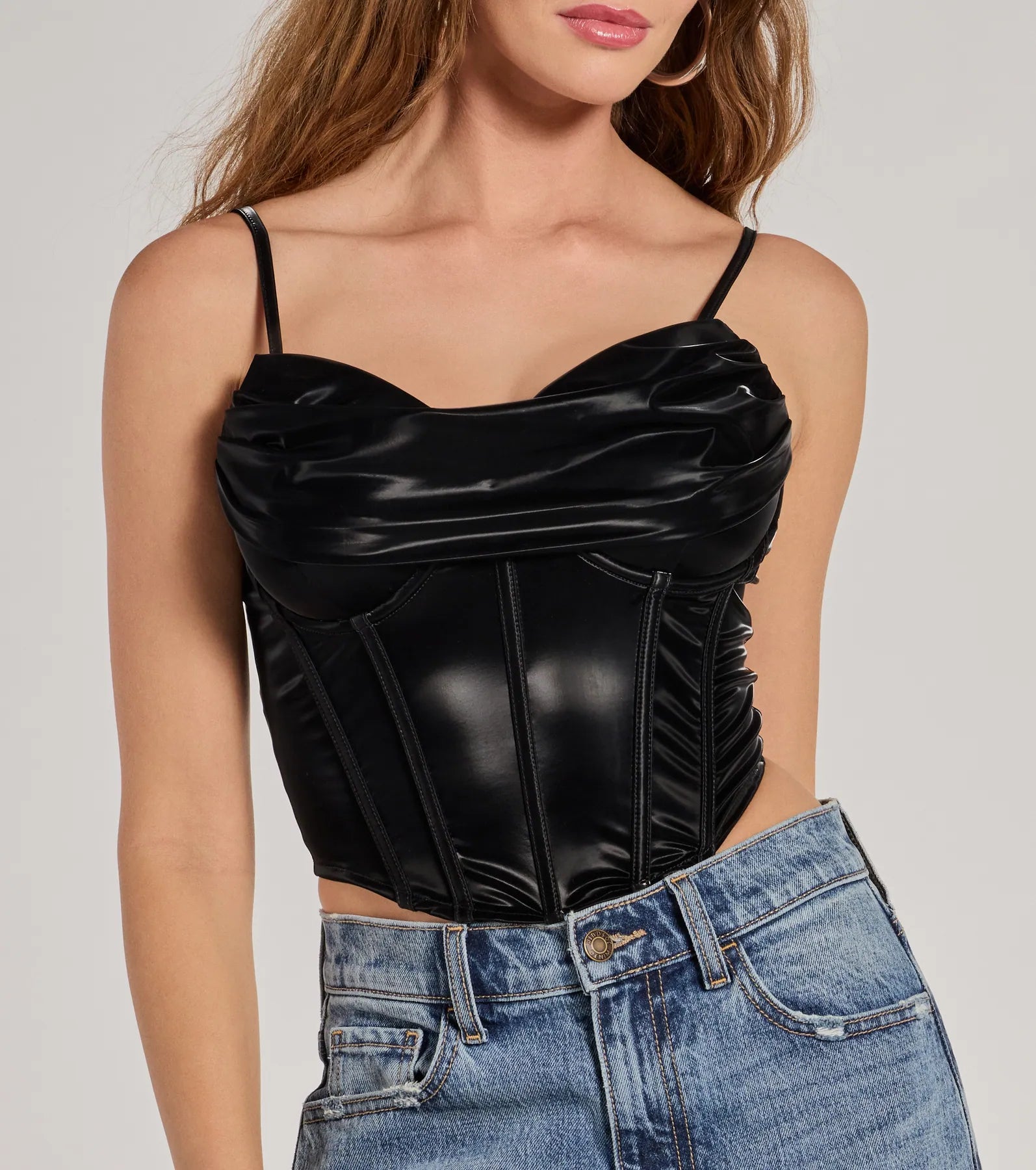 Edgy Statement Faux Leather Cropped Corset