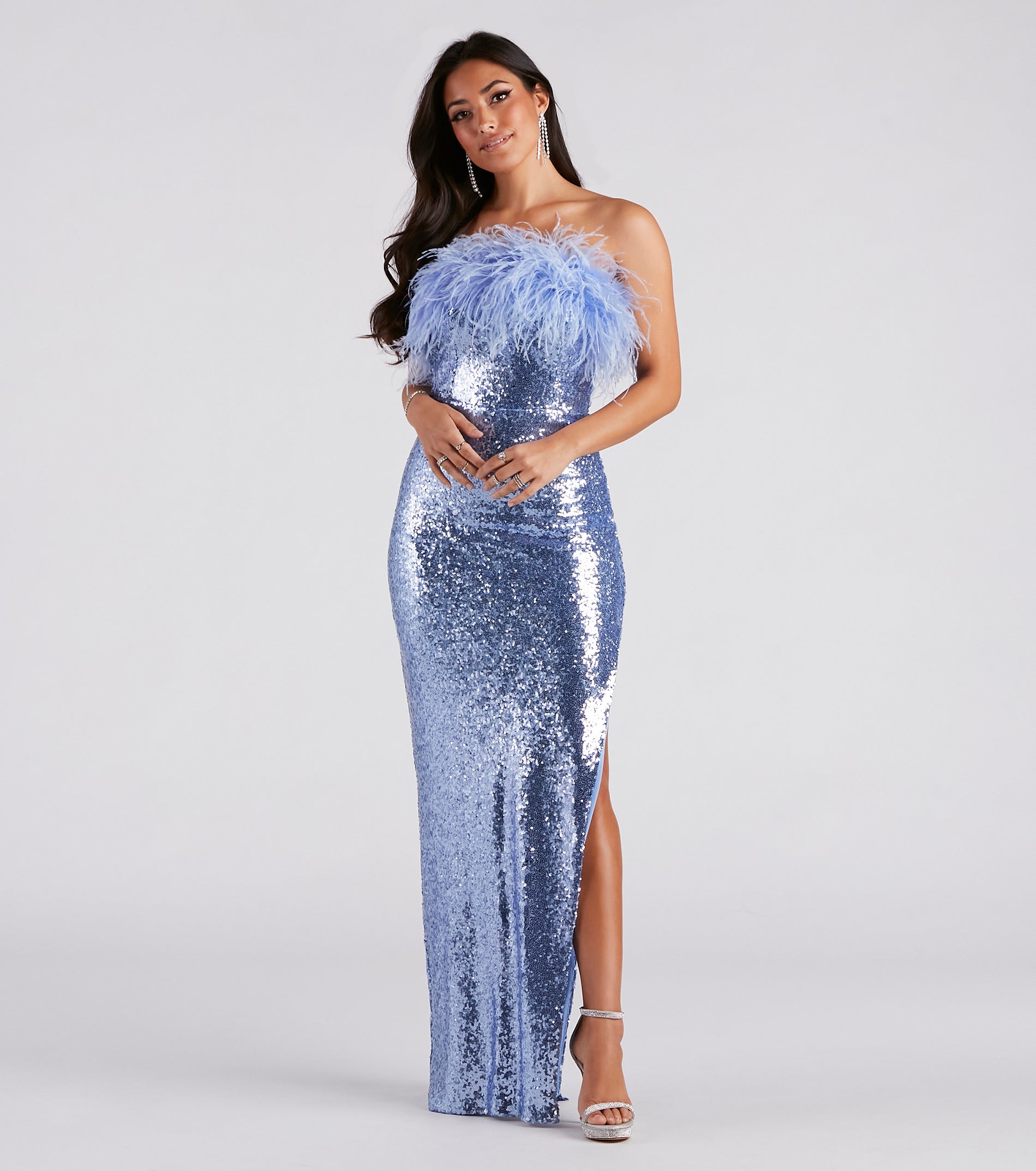 Zuri Formal Sequin Feather Mermaid Dress