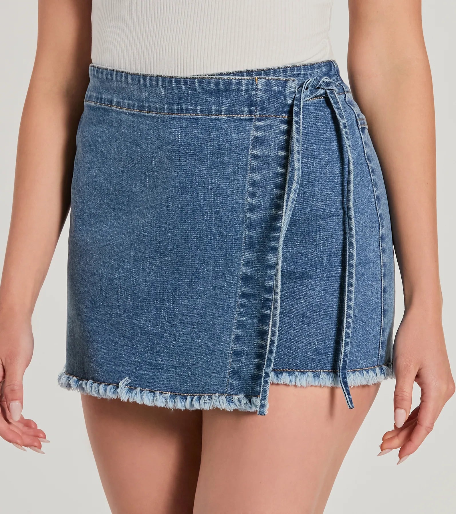 Stylish Appearance Side-Tie Wrap Denim Skort