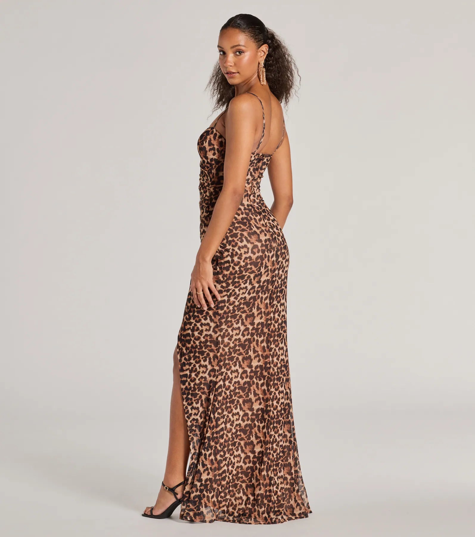 Velma Leopard Wrap Slit Mermaid Formal Dress