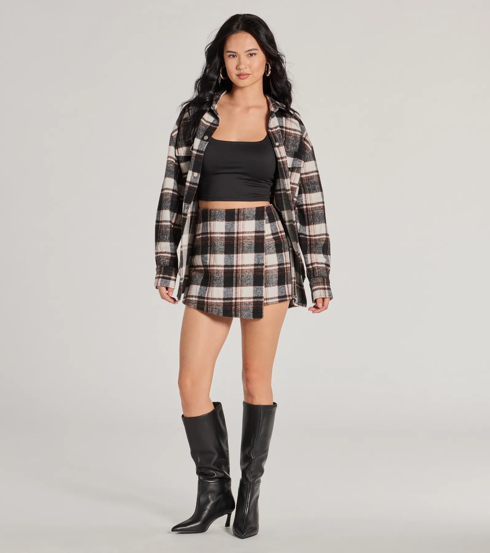 Classically Chic Plaid High Waist Wrap Skort