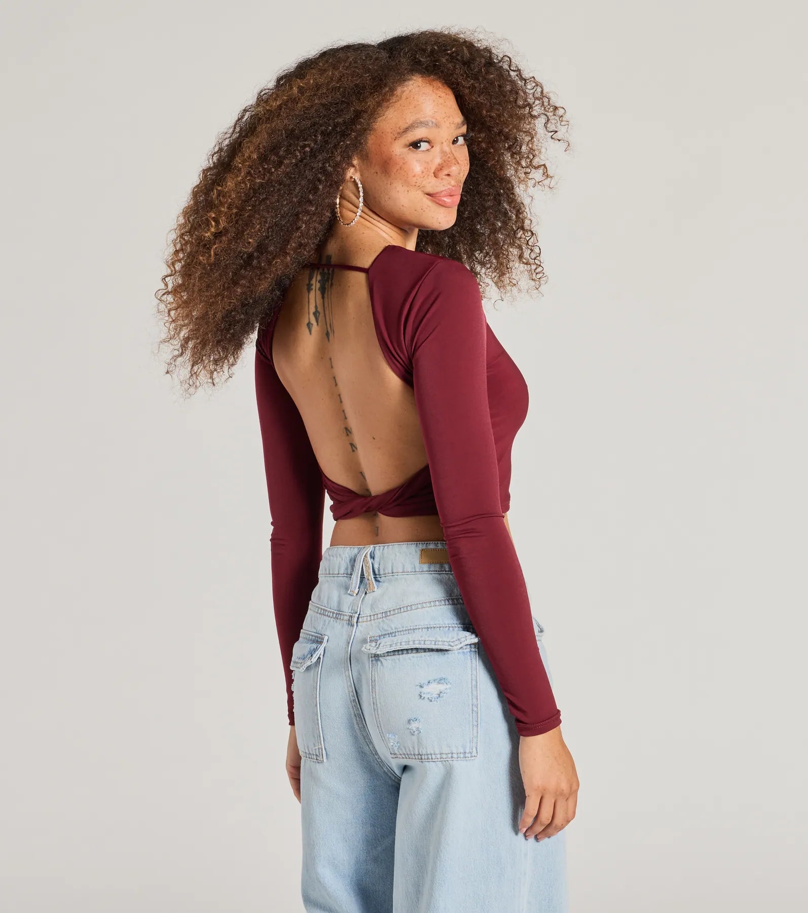 Stop And Stare Backless Long Sleeve Top