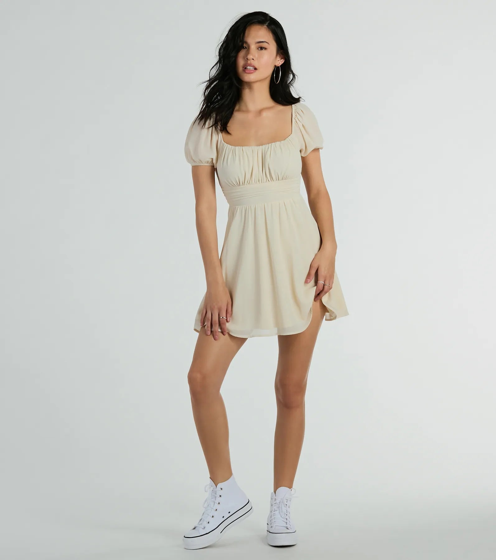 Flirt And Twirl Puff Sleeve Tie-Back Skater Dress