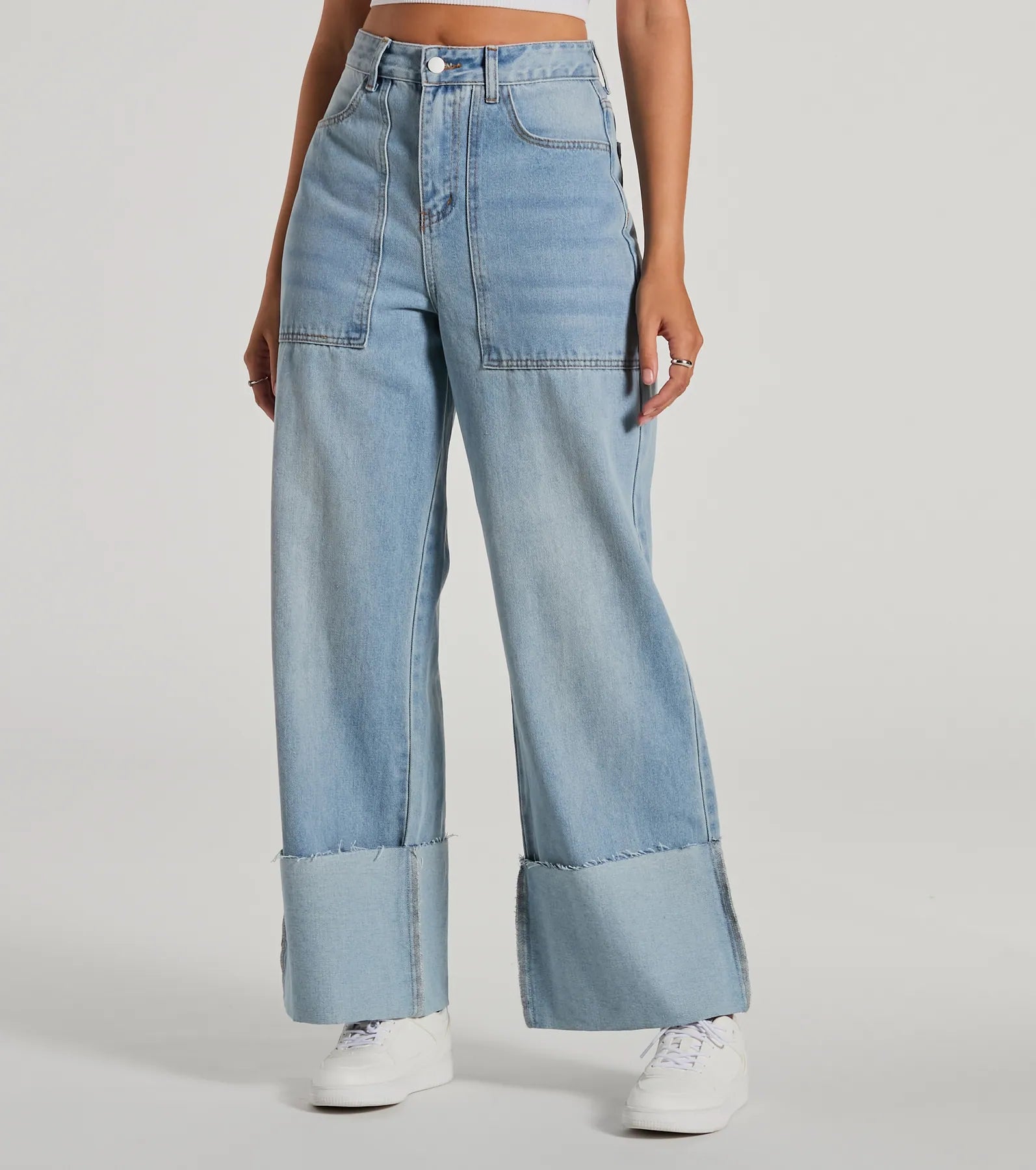 In The Details High-Rise Wide-Leg Cuffed Denim Jeans