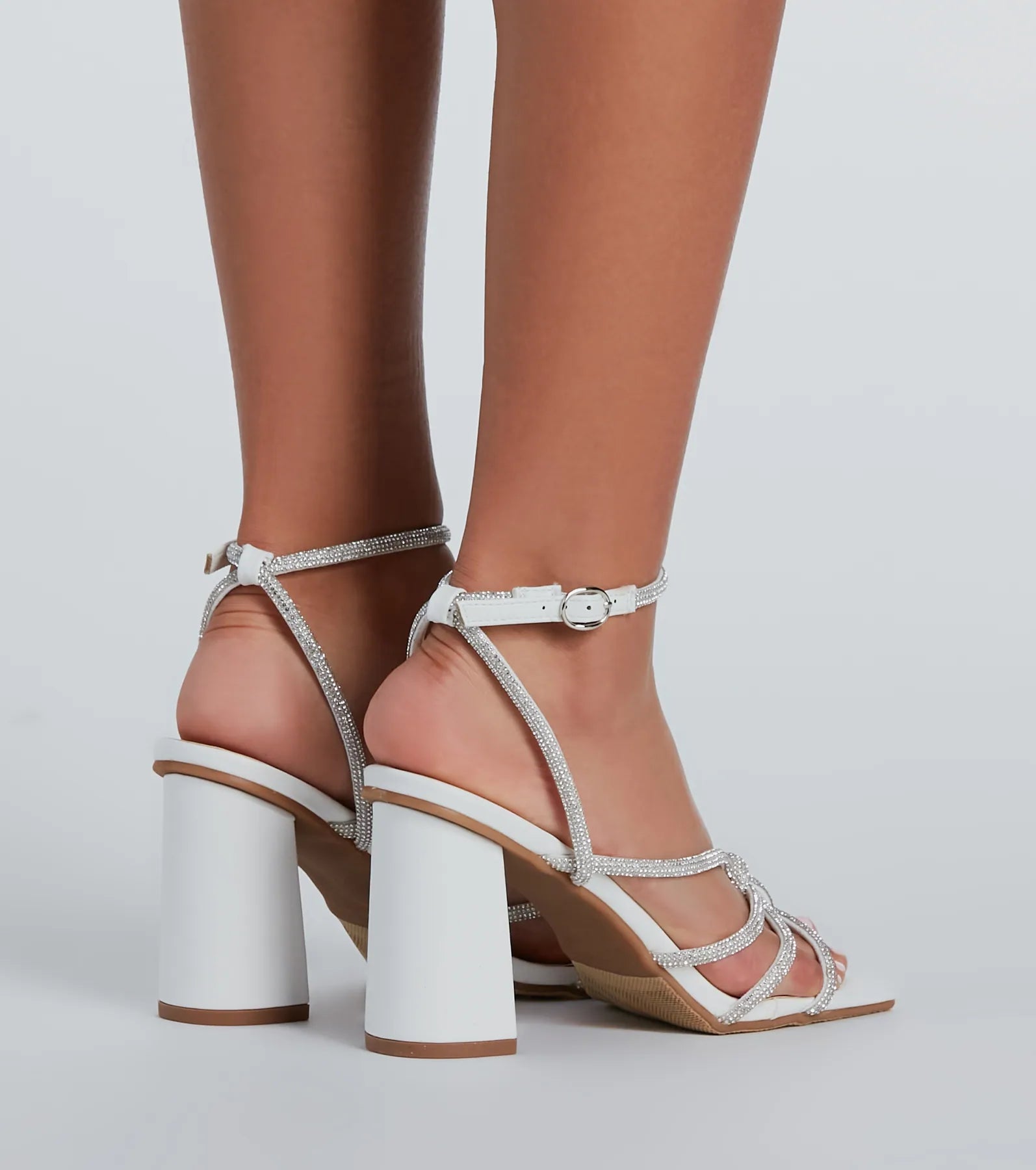 Step Out And Sparkle Rhinestone Strappy Block Heels