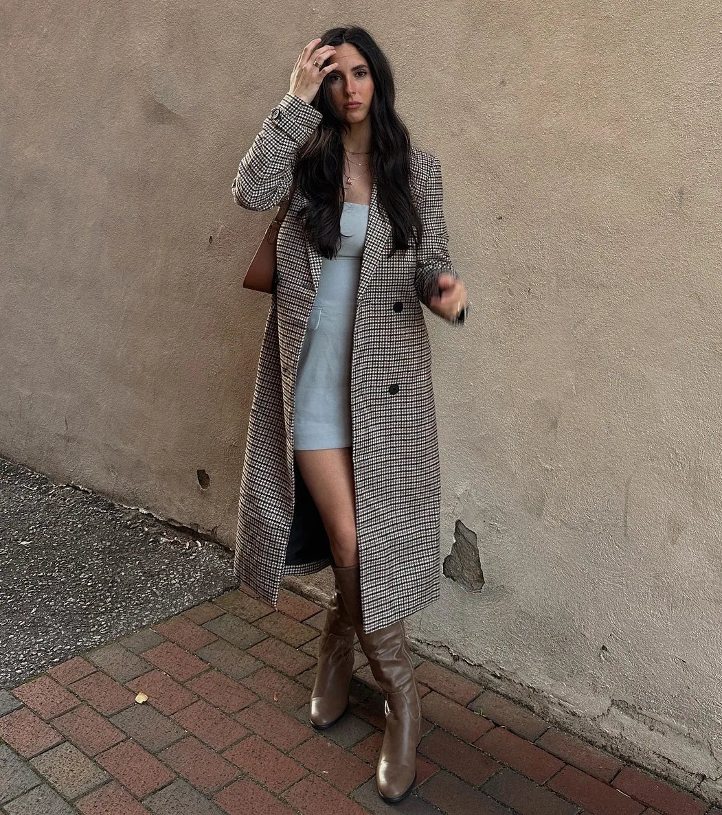 Plaid Perfection Faux Wool Long Coat