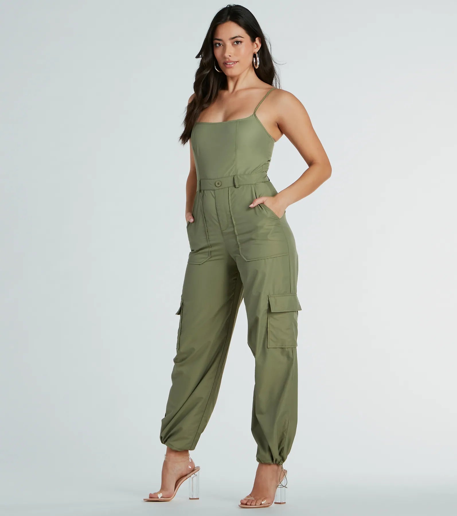 Casual Getaway Sleeveless Nylon Cargo Jumpsuit