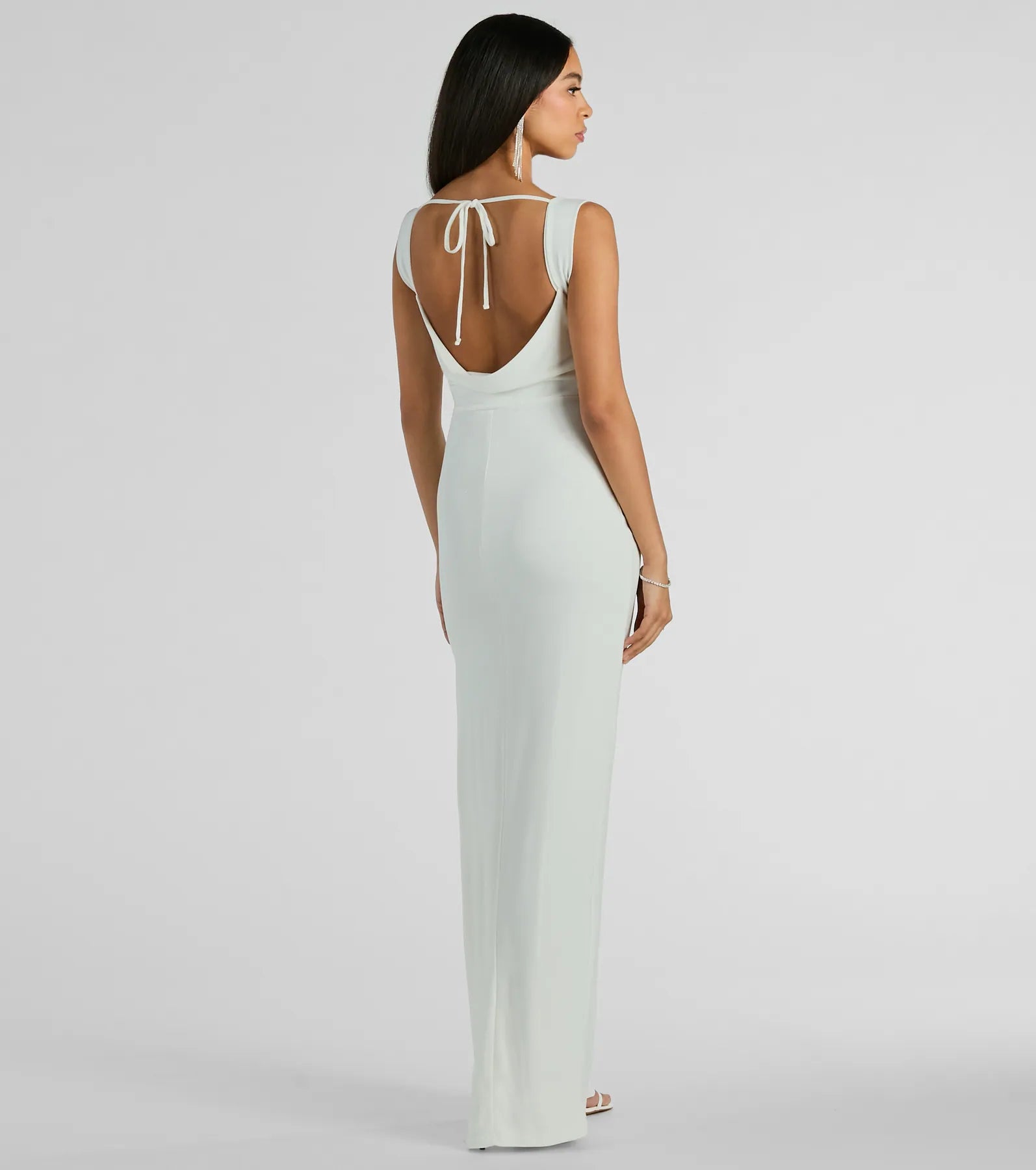 Claire Low-Back Slim Glitter Mesh Formal Dress