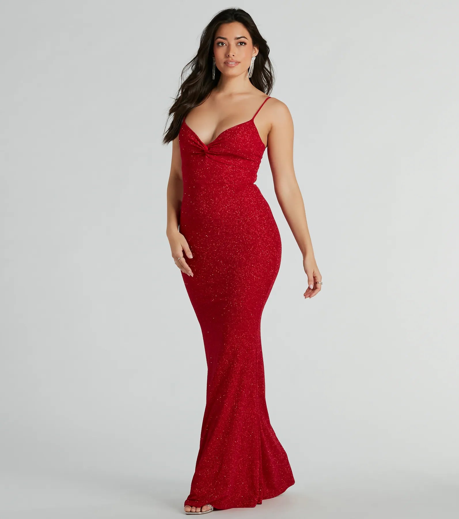 Maleah Twist-Front Glitter Knit Mermaid Dress