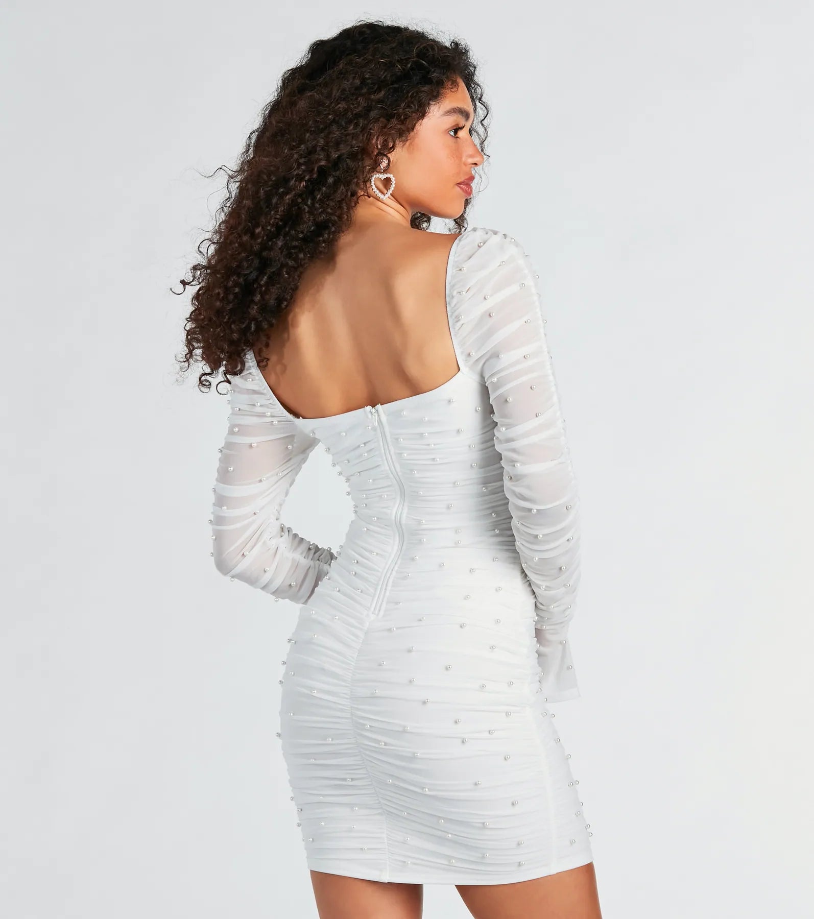 Tracey Mesh Faux Pearl Bodycon Party Dress