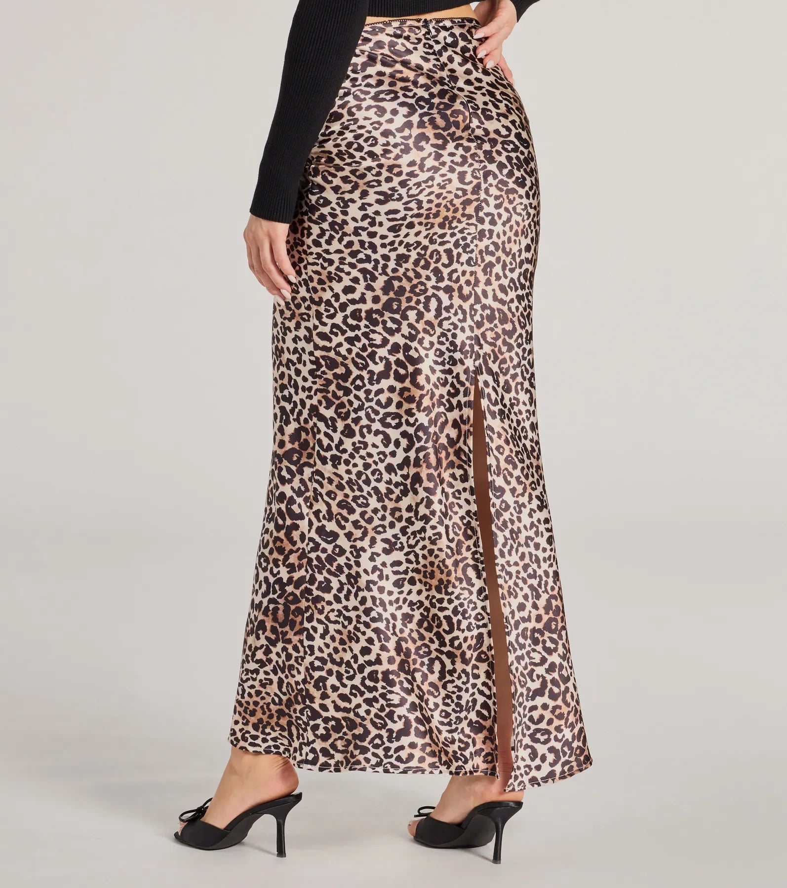 It-Girl Chic Leopard Print Satin Maxi Skirt