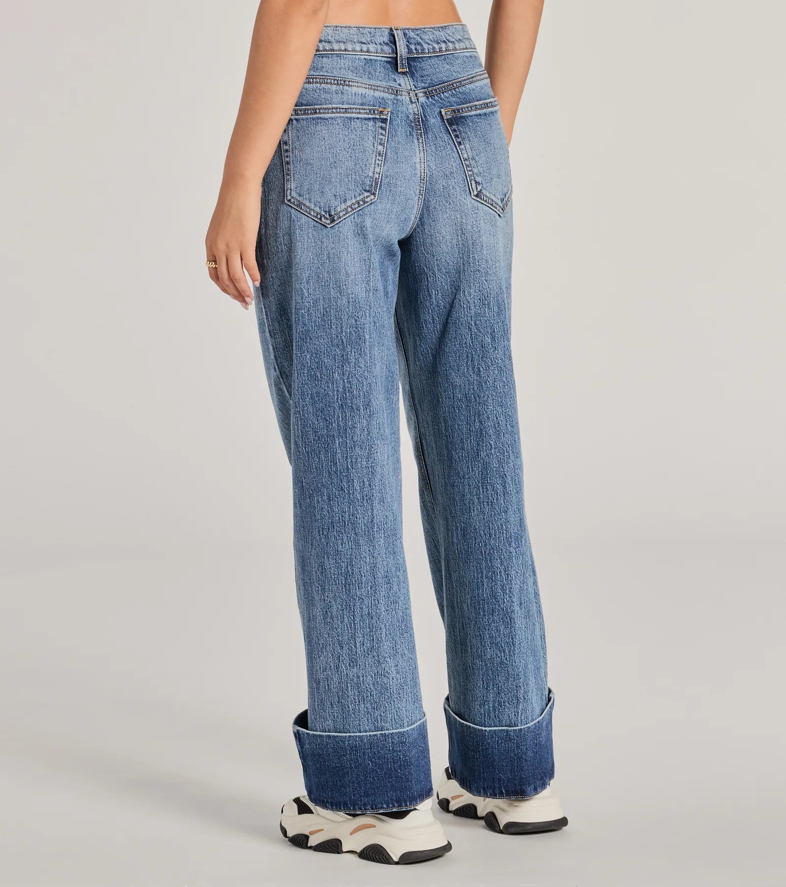 Cool Trend High-Rise Cuffed Wide-Leg Denim Jeans